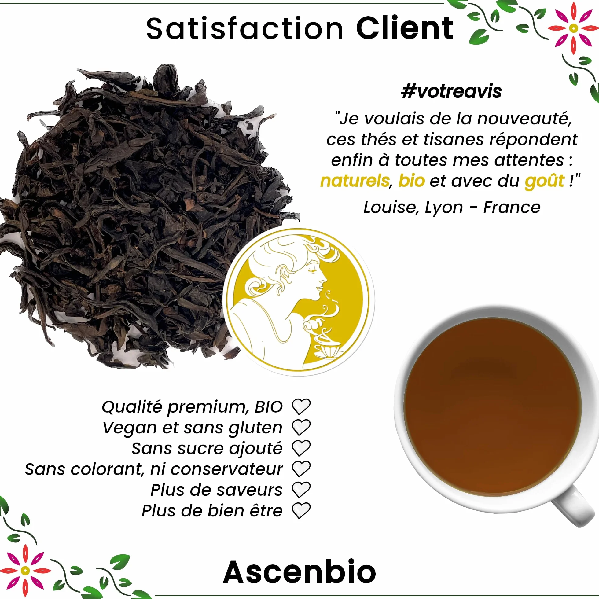 Ascenbio Oryginalna organiczna herbata Oolong: niebieska herbata smoka, półoksydowana 180g ✿ Przygotowana i pakowana we Francji ✿ Opakowanie biodegradowalne