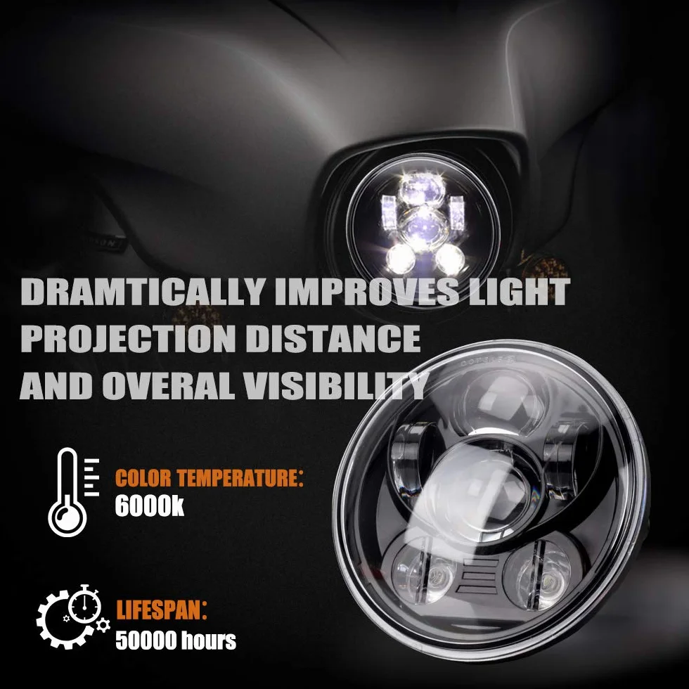 5.75"45W 3/4 Motorcycle Projector Reflektor LED Lampa dla Harley Sportster Iron 883 1200 Dyna Street Bob FXDB (czarny)