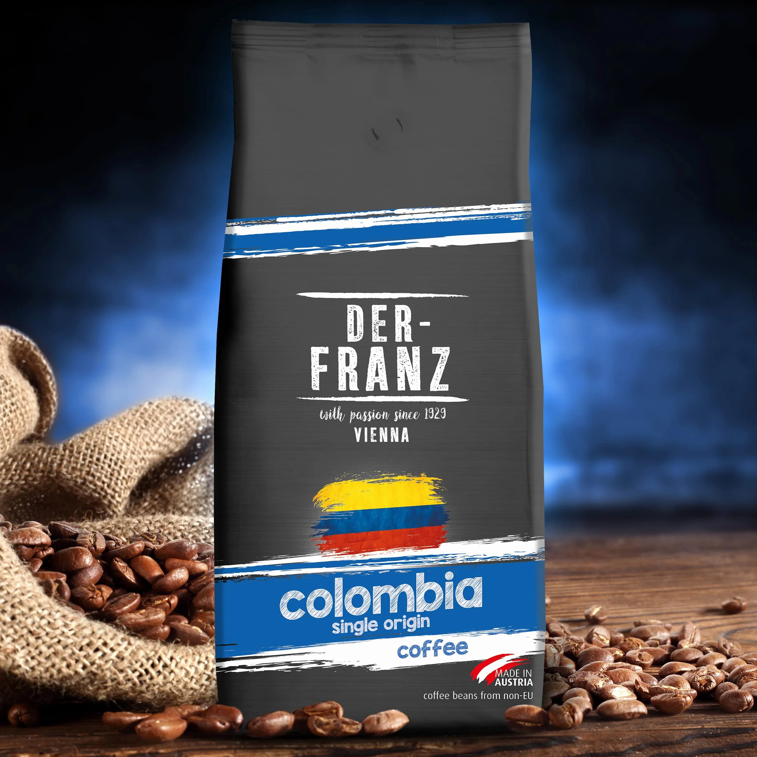 Der-Franz Columbia Single Origin Kawa, intensywność 3/5, 100% Arabica, całe ziarna, 1000 g