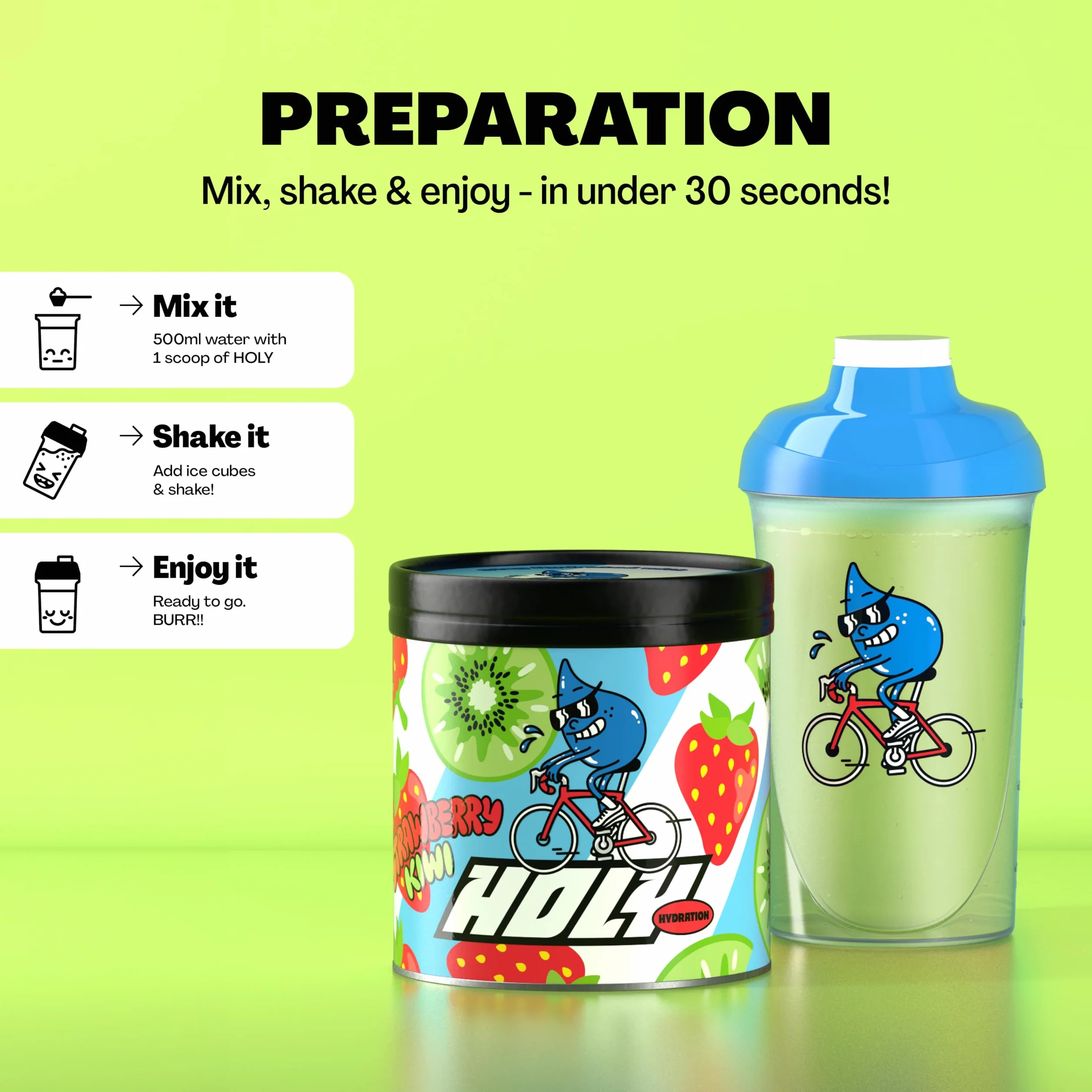HOLY Hydration „Truskawka-kiwi” | 50 porcji zawierających cenne elektrolity i minerały | Napój nawadniający | Wegański, ze 100% naturalnymi aromatami owocowymi (350 g)