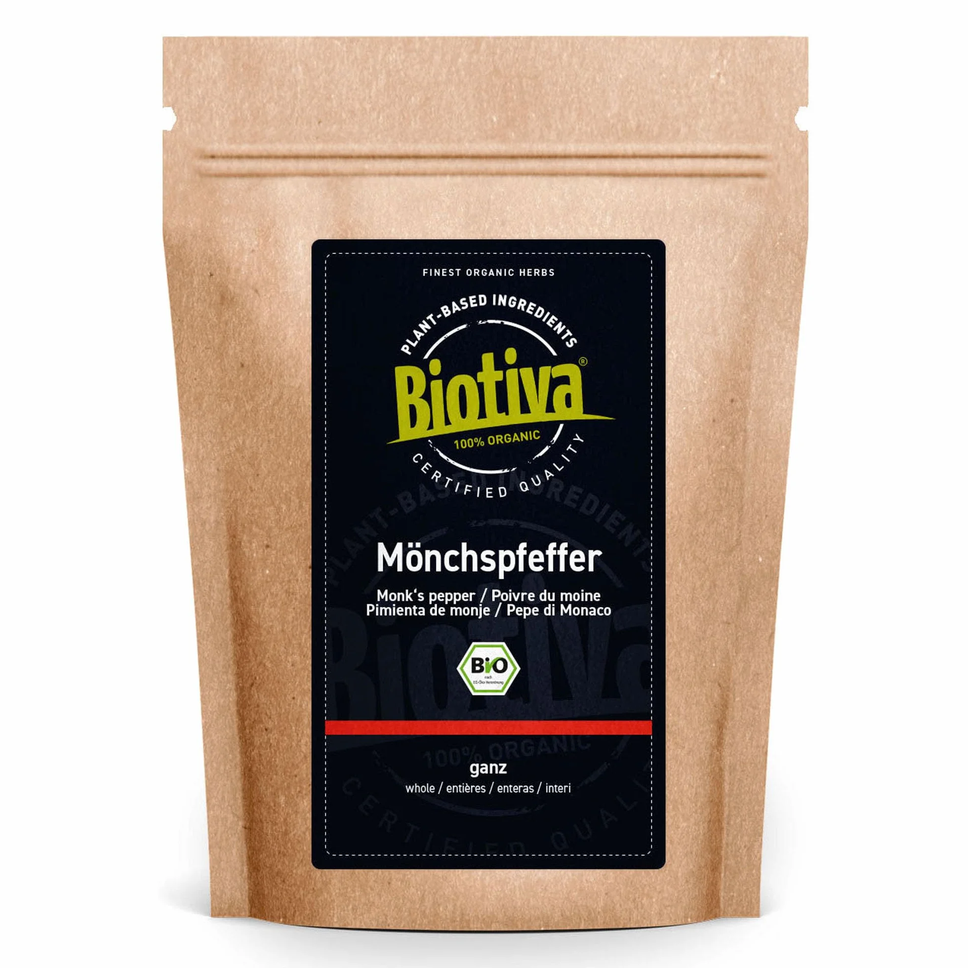 Biotiva Pieprz mnicha, całkowicie ekologiczny, 250 g, najczystszy błot dymny, bez dodatków, wegański, 100% bio, napełniony i kontrolowany w Niemczech