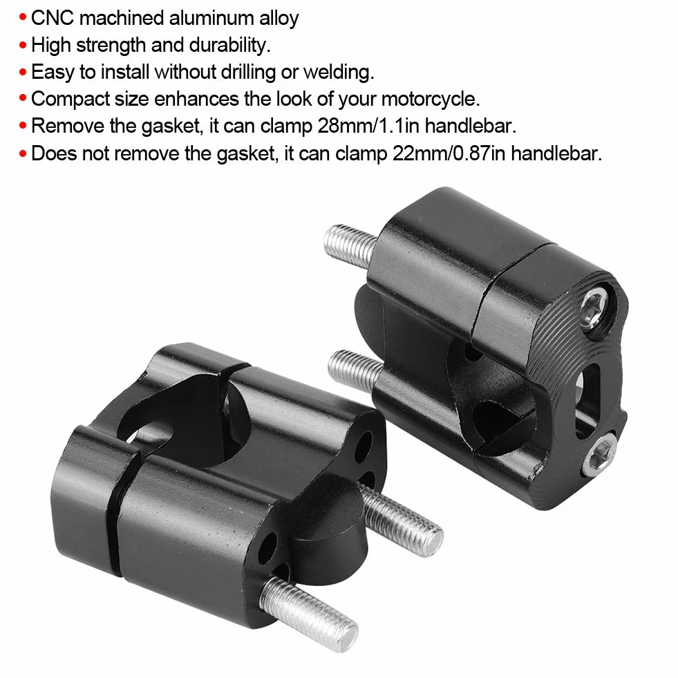 Zaciski do Mocowania na kierownicę Motocykla 22mm 28mm 1/8 Cala 7/8 Cala Adapter Podwyższający CNC Aluminium Czarny