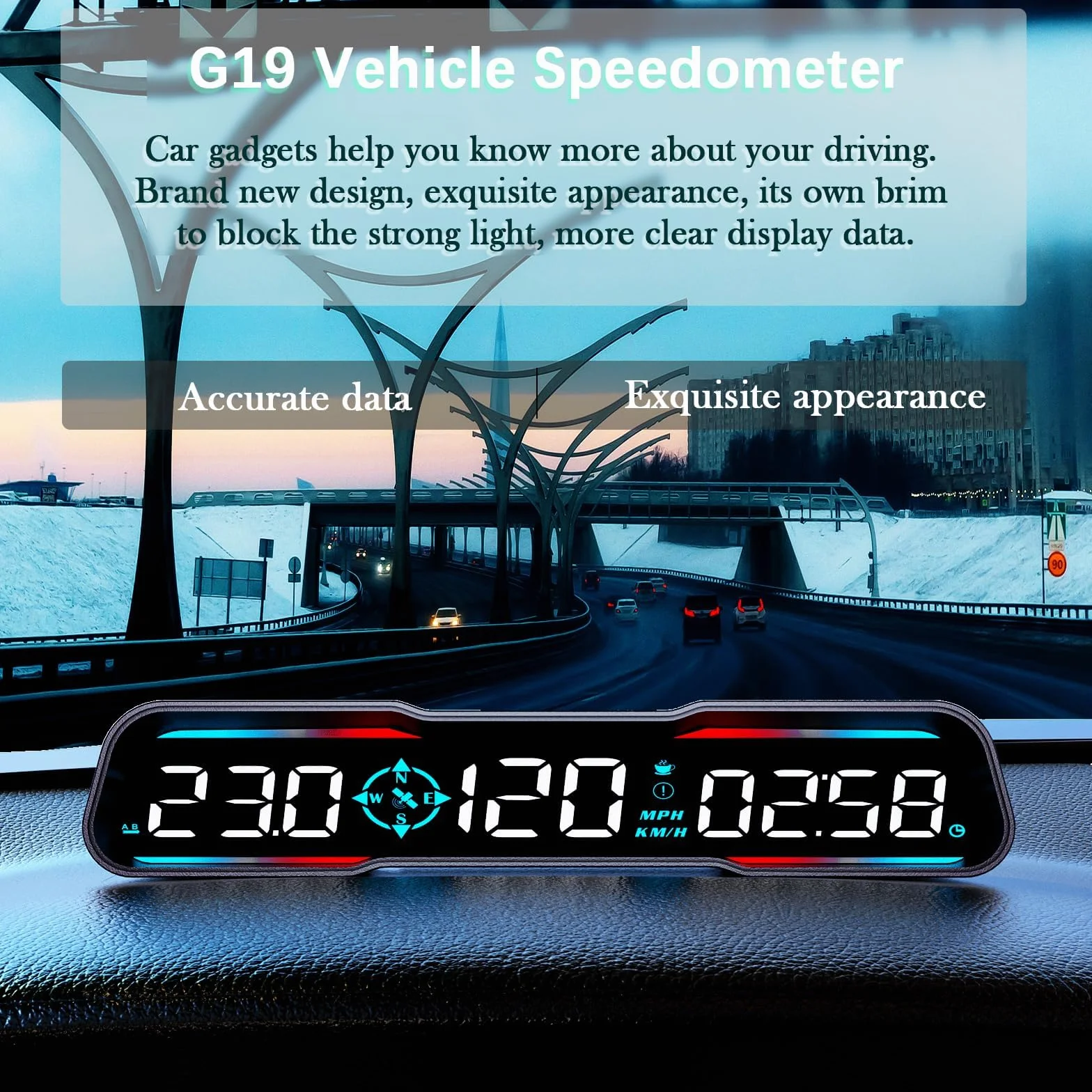 AMROOLOO Samochodowy wyświetlacz HUD Headup, prędkościomierz MPH km/h, ostrzeżenie o przekroczeniu prędkości