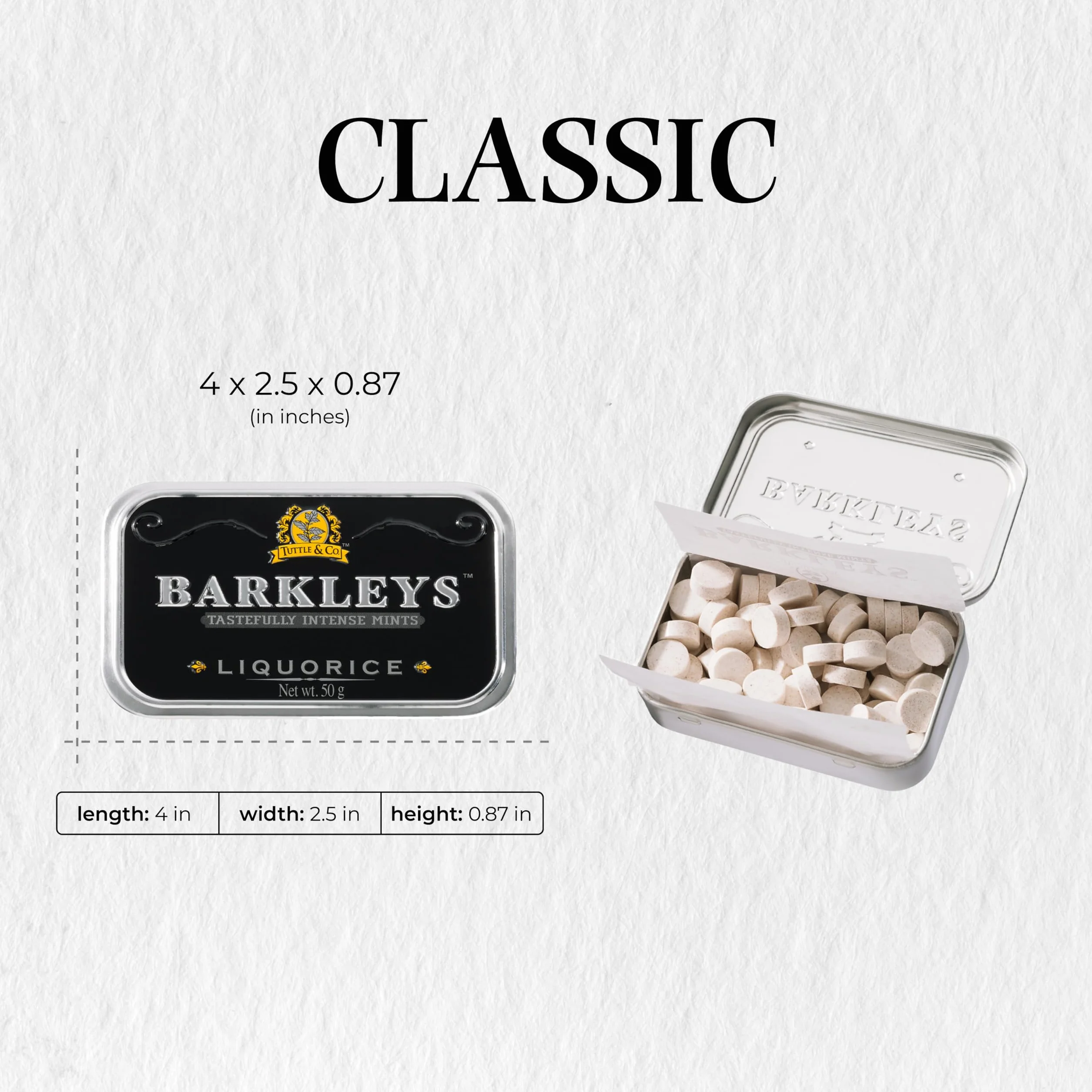 Barkleys Lukrecja Breath Mints - mocna lukrecja smakowe fajne cukierki miętowe na imprezę, po kolacji, ślub, do codziennego użytku - wegańskie miętówki w klasycznych puszkach podróżnych wielokrotnego
