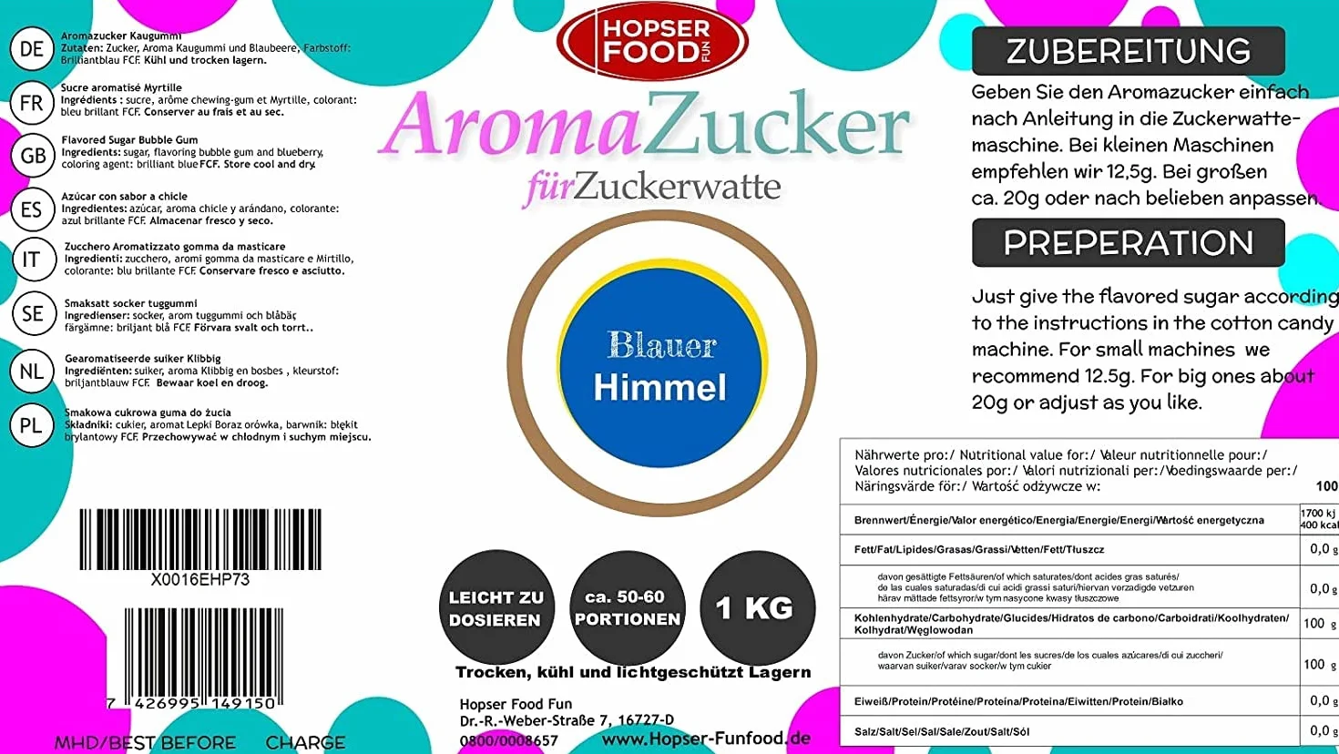 Cukier kolorowy aromatyzowany do waty cukrowej 1 KG