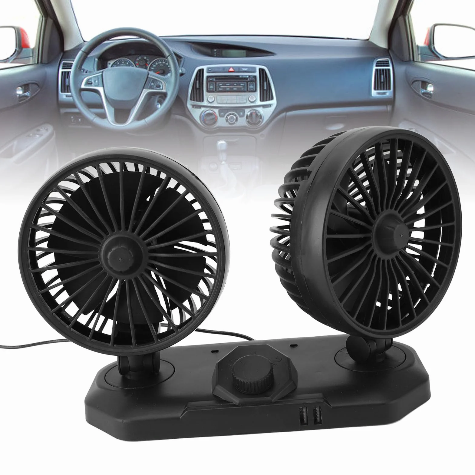 Wentylator Samochodowy Podwójny Wentylator Samochodowy USB Z Wydajną Funkcją Chłodzenia - Obrót O 360° Do Samochodów SUV RV Ciężarówki Cruise Home Office Desktop(12V)