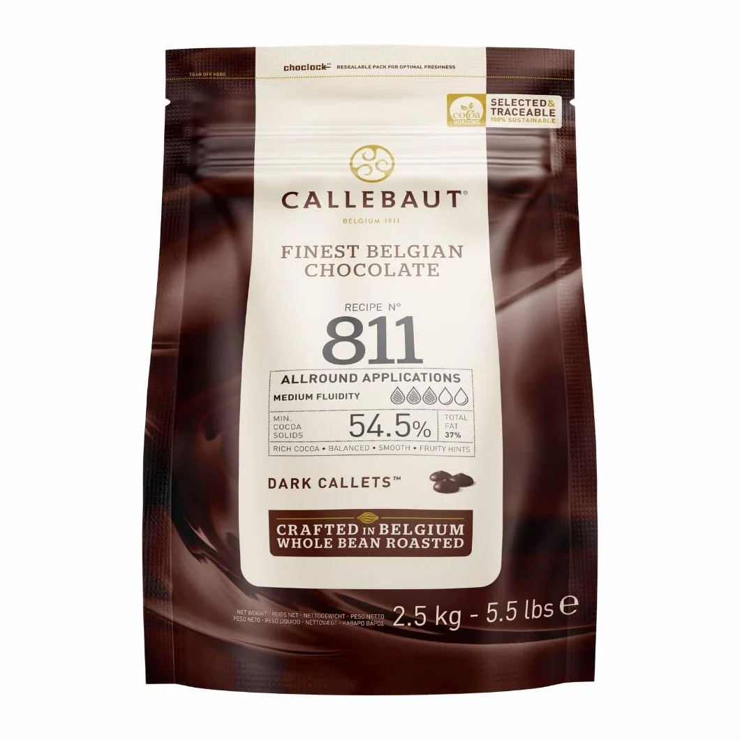 Callebaut receptura nr 811, kuwertura w pastylkach, delikatna czekolada gorzka, 54,5% kakao