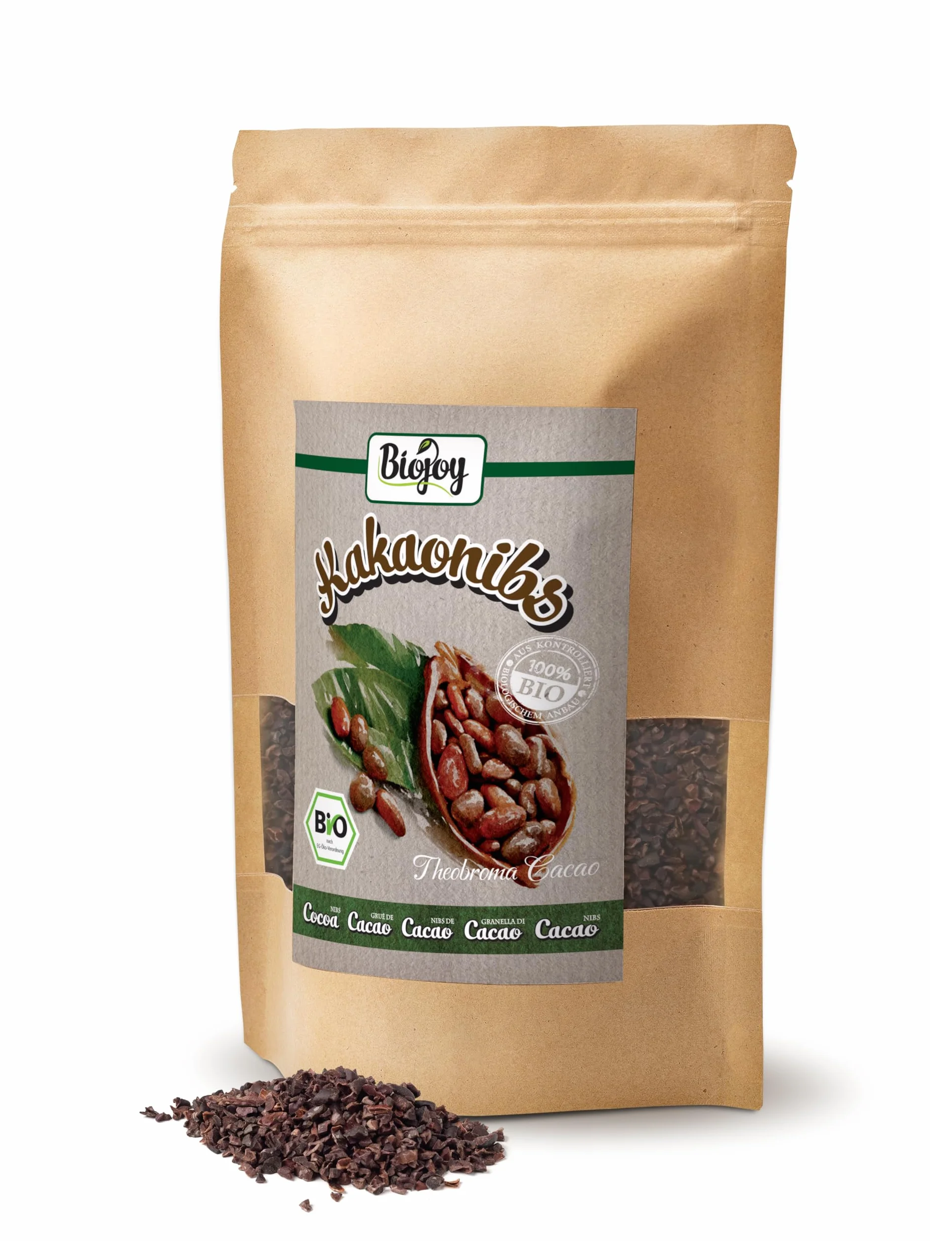 Biojoy BIO Nibsy kakaowe (500 g), surowe i bez dodatku cukru, Cacao nibs (Theobroma cacao)