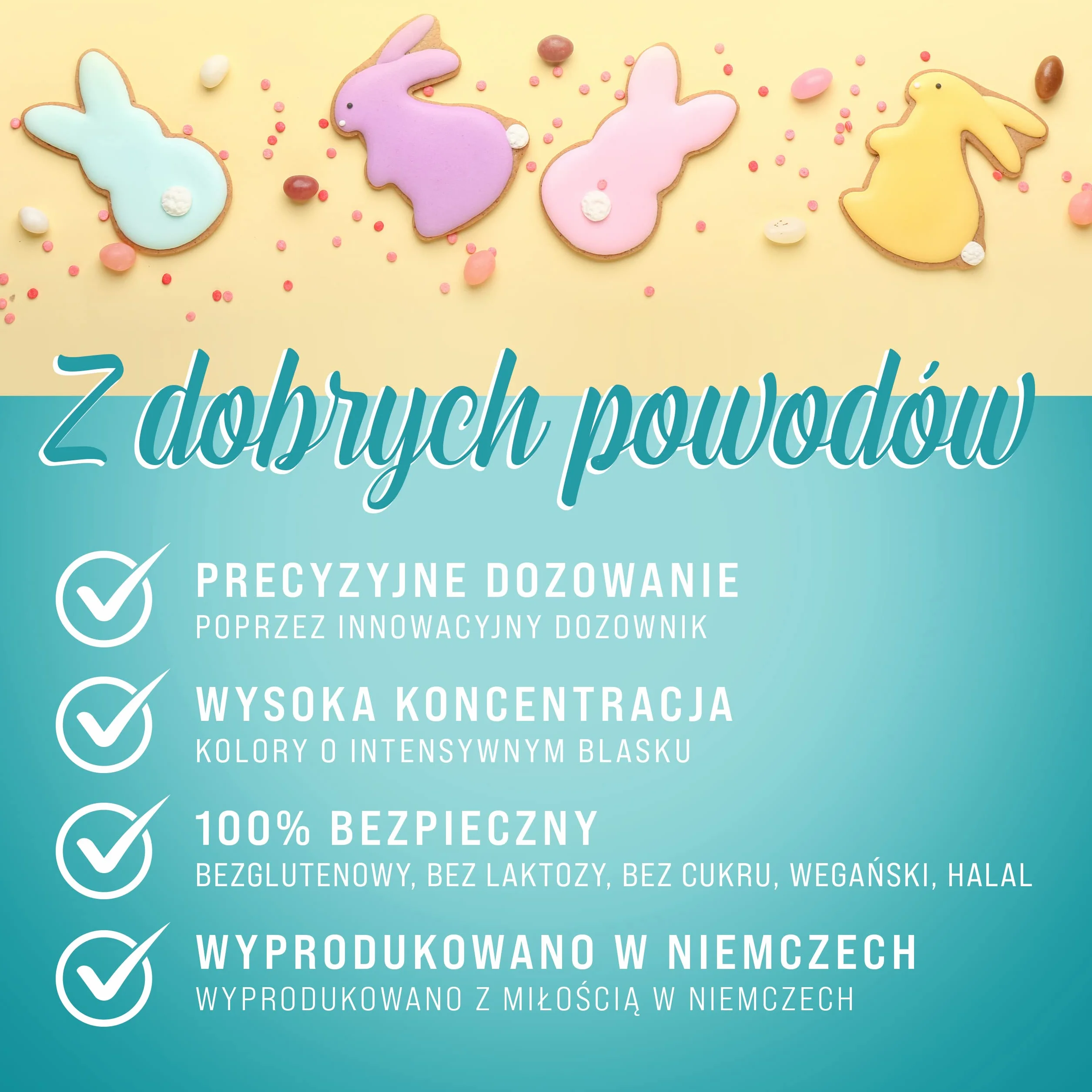 Zestaw barwników spożywczych Wielkanoc 7x10ml Wysoce skoncentrowany barwnik, Wyprodukowano w Niemczech bez cukru, płynny, do barwienia napojów, ciast, ciastek, polew, slime i wielu innych. Dekoracja ciast - akcesoria do pieczenia