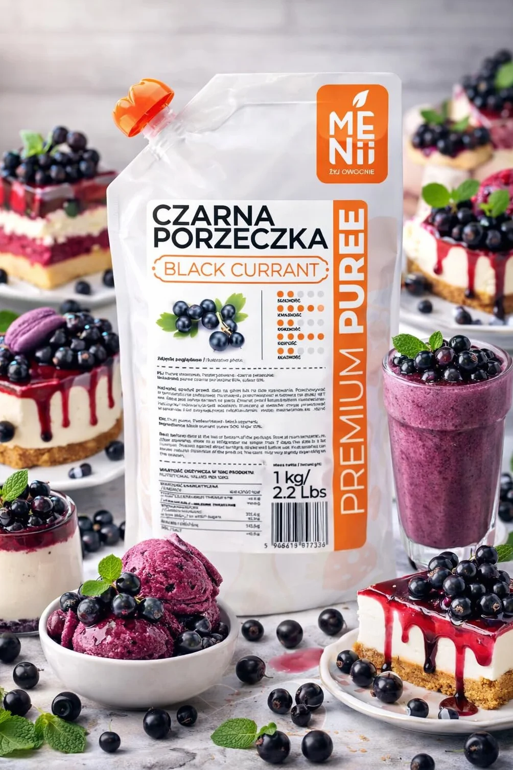 Puree Czarna Porzeczka 1 kg – pulpa owocowa do deserów, koktajli, smoothie