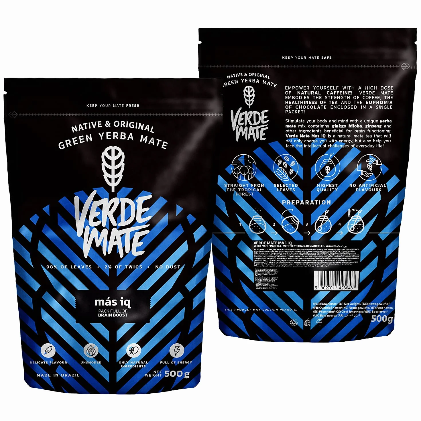 Verde Mate Green Mas IQ 0,5 kg | Aromatyczna yerba mate z ziołami i owocami 500 g | Łagodny smak | Naturalna kofeina | Herbata Yerba Mate z Brazylii | 500 g