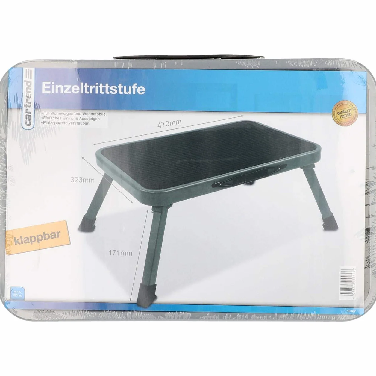 Cartrend 10167 jednostopniowy składany podnóżek do przyczepy kempingowej, autobusu, przyczepy kempingowej, do 150 kg, 47 x 26 cm, wysokość: 17 cm, czarny