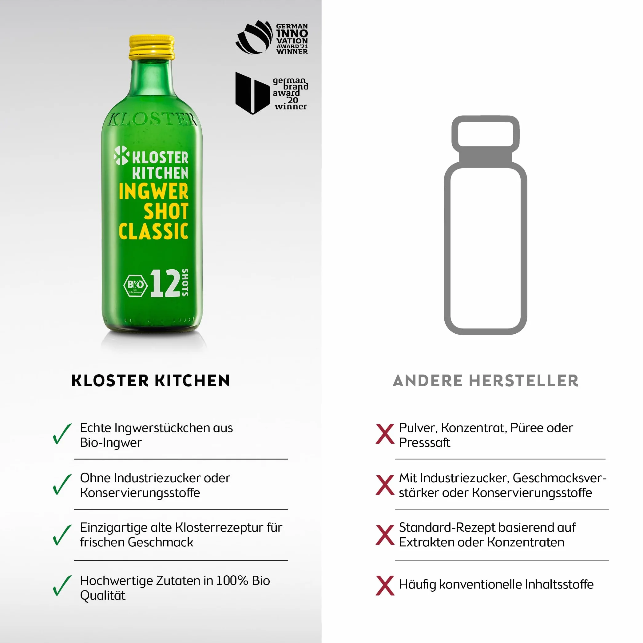 Kloster Kitchen Bio Imbir Shot Classic 3 x 360 ml 12 SHOTS wegański shot imbirowy słodko-ostry bez dodatków