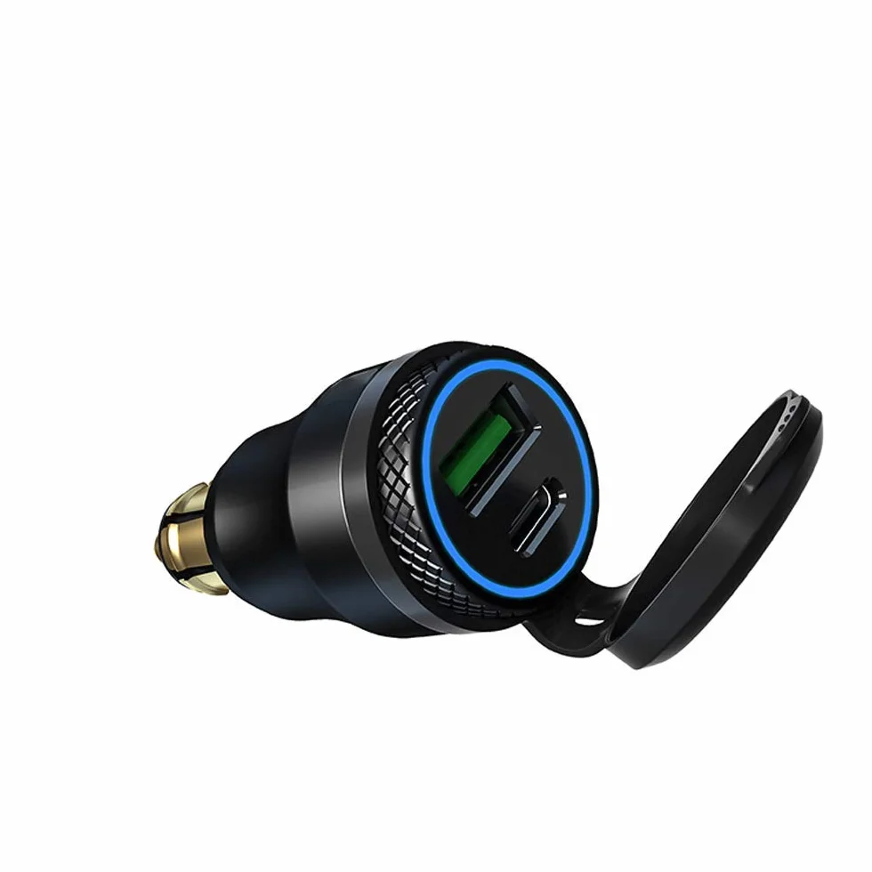 iMESTOU Aluminiowa ładowarka DIN USB C, gniazdo USB Hella do motocykli BMW, podwójna ładowarka USB QC 3.0 szybkie ładowanie, wodoodporny zasilacz do DIN 12-24 V BMW Ducati Triumph
