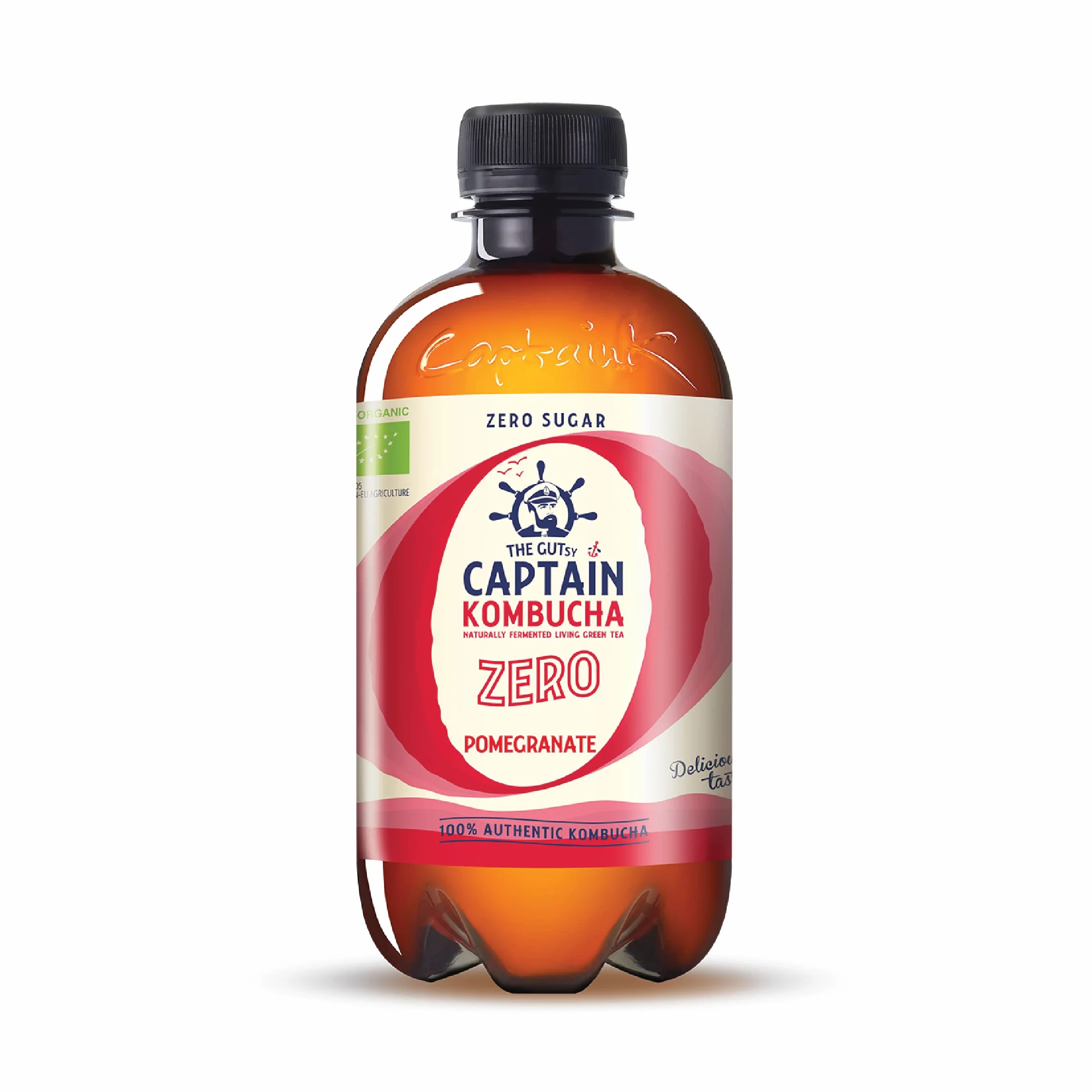 Gutsy Captain Kombucha Zero Calories, Zero Sugar - herbata kombucha, żywe kultury, bez konserwantów, niepasteryzowana, surowa i wegańska, 12 x 400 ml