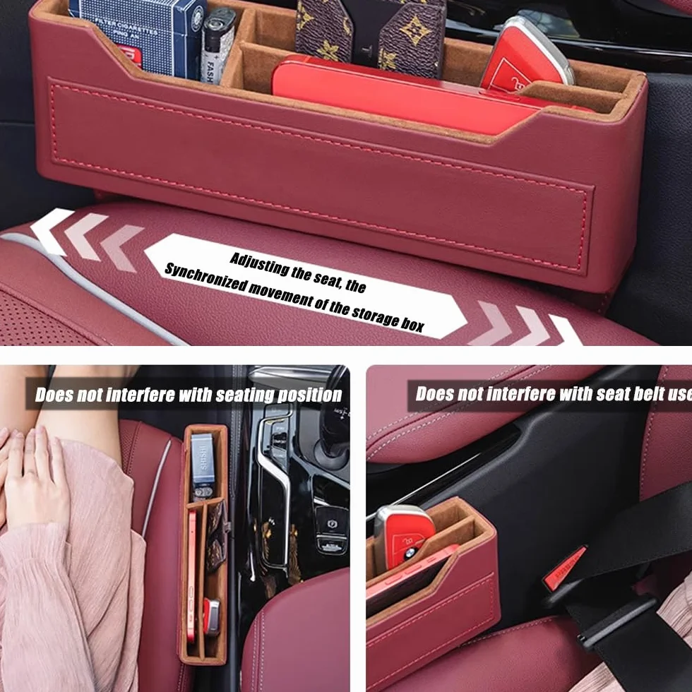 Organizer do wypełniania szczelin w siedzeniach sa Dla Hyundai Bayon/Elantra/i10/i20/i30/Ioniq 5/Ioniq 6/Kona, przednia kieszeń boczna konsoli z otworem do ładowania USB(C Brown)