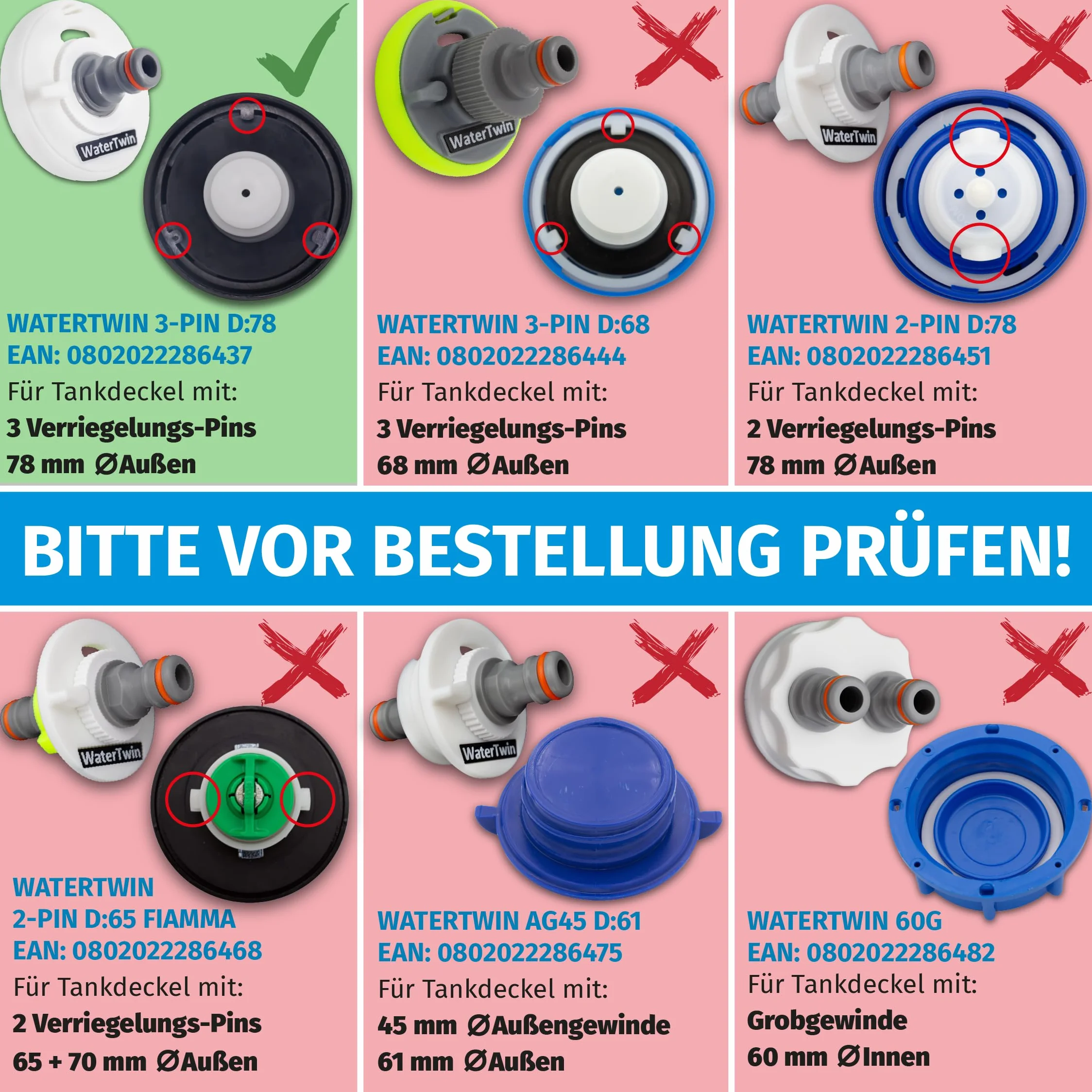 MaJoCompTec® WATERTWIN adapter do zbiornika na wodę | kompatybilny z Gardena | zawór odcinający filtru wody z przyłączem do kranu | akcesoria do króćca napełniania zbiornika na wodę do samochodów