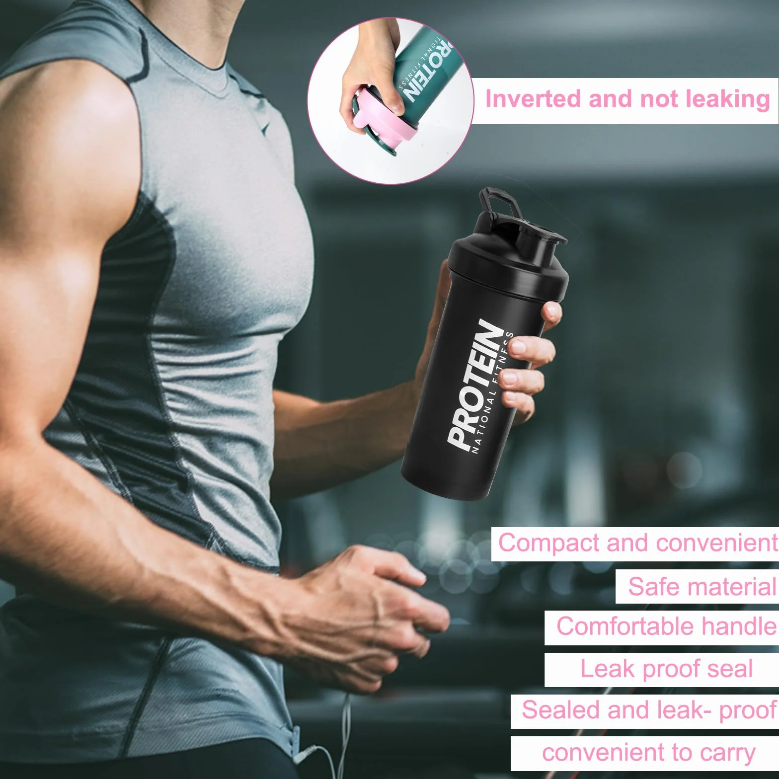 2 SZT. Shaker do białka 700 ML z kulką, wyświetlacz ml, bezpieczny przed wyciekaniem shaker do białka do siłowni, butelka fitness, shaker do białka do mieszania kremowego proszku białkowego Whey, D