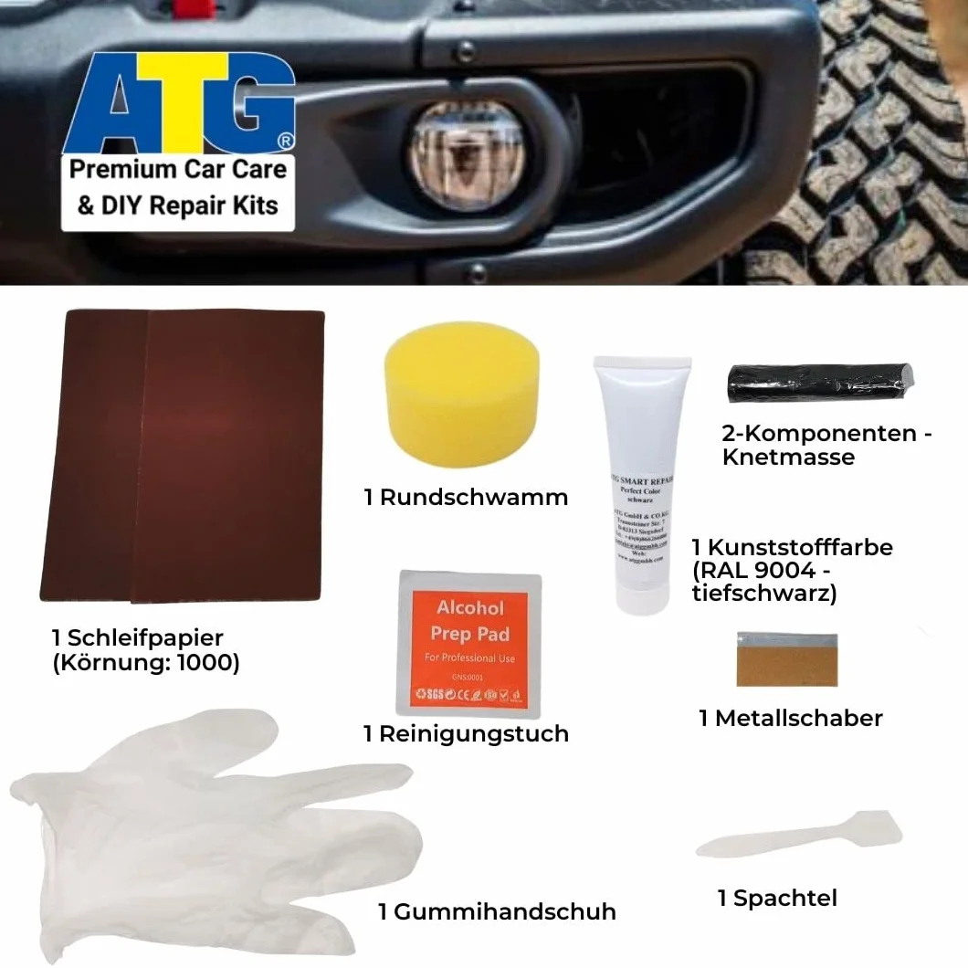 ATG® Zestaw do naprawy plastiku samochodowego – naprawa zderzaków i elementów z tworzywa, usuwa rysy, pęknięcia i dziury, szybka i trwała naprawa bez lakier