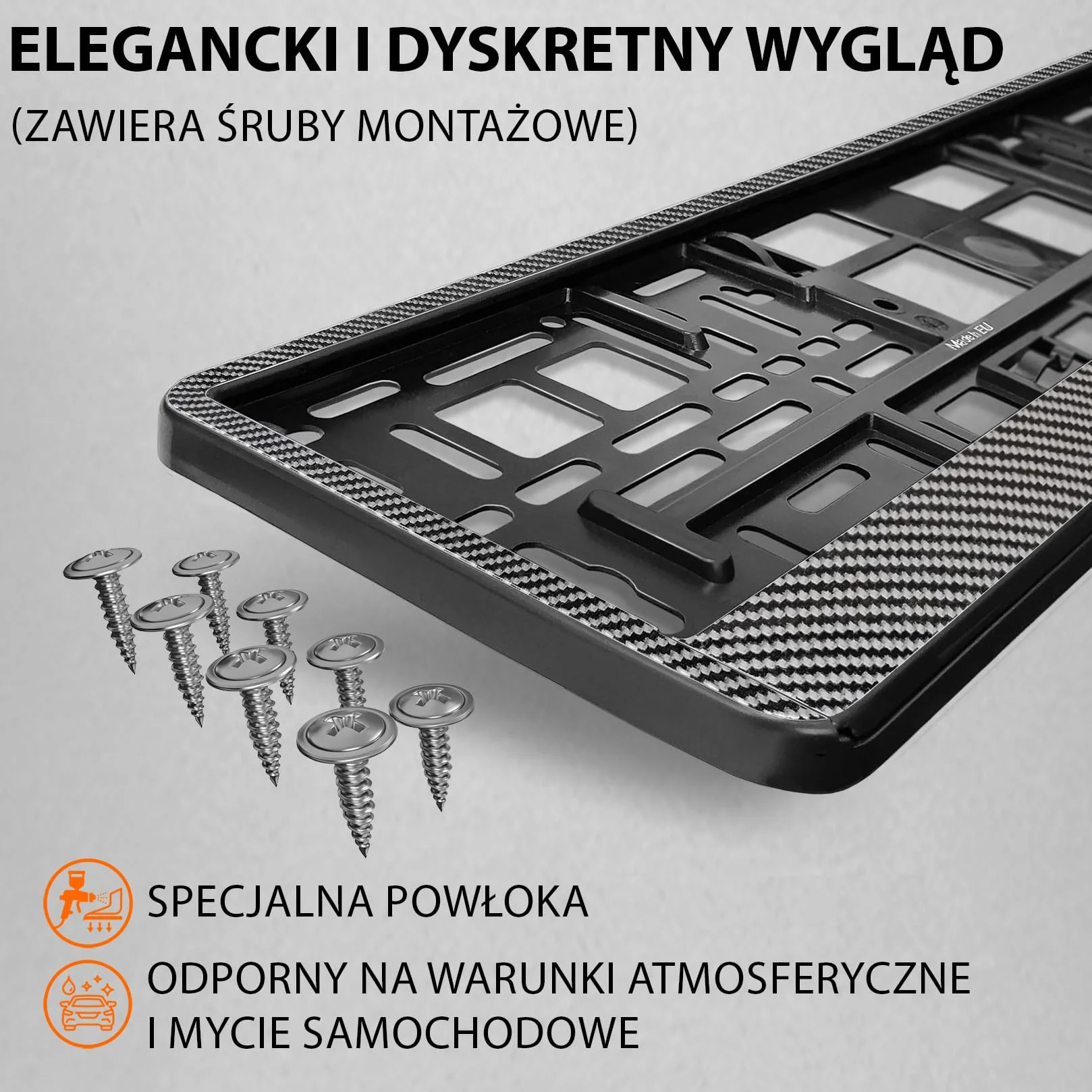 2x Uchwyt tablicy rejestracyjnej - trwały i bezpieczny - 8 śrub - carbon look - 520x110 mm - Ramka do tablic rejestracyjnych - pasuje do każdego samochodu - dla polskich tablic PL - uniwersalny