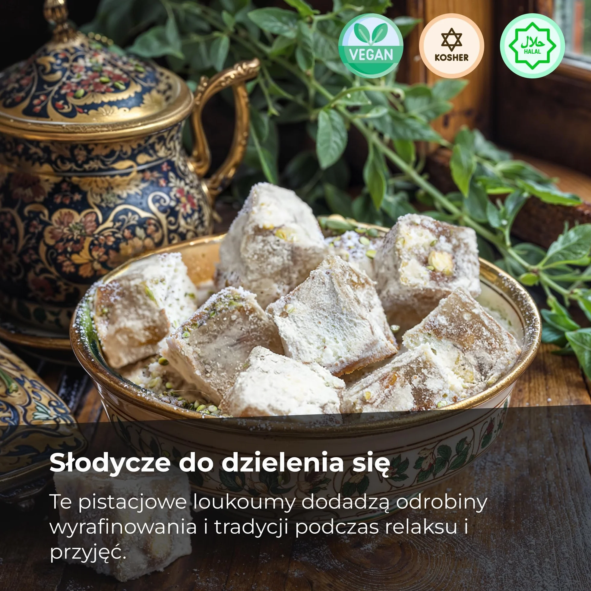 Lokum PISTAZIE 500 g turecki miód słodycze Turkish Delight Ekstra Fistikli Lokum