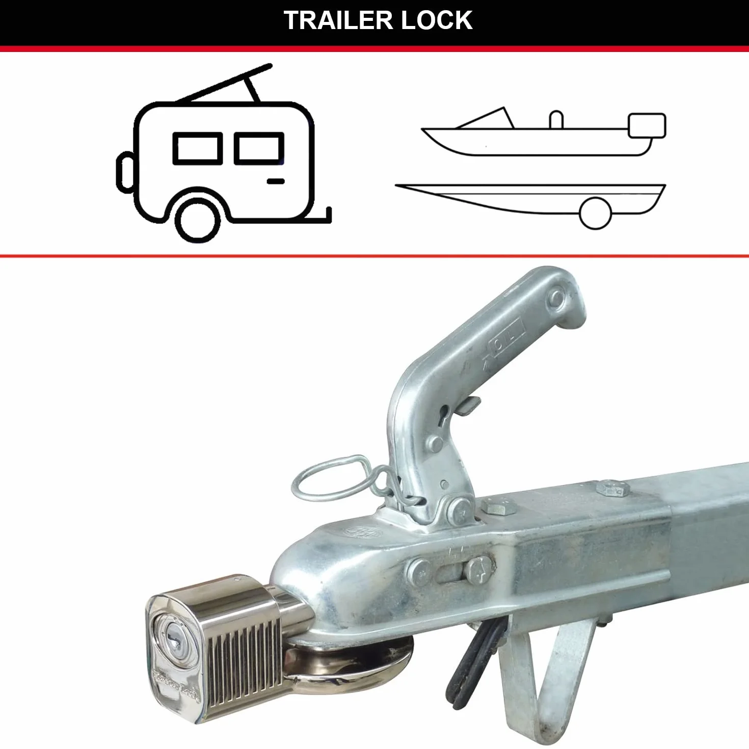 MASTER LOCK Wytrzymały zamek holowniczy, uniwersalny zamek hakowy, aluminiowy, zewnętrzny, 60 x 135 x 90 mm