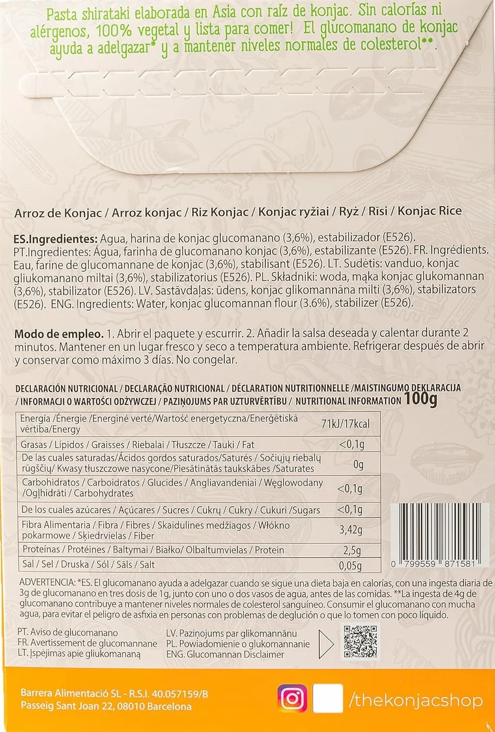 The Konjac Shop – Ryż Konjac 270g | Bezglutenowy, Niskokaloryczny, Niskowęglowodanowy (Opakowanie 5 sztuk)