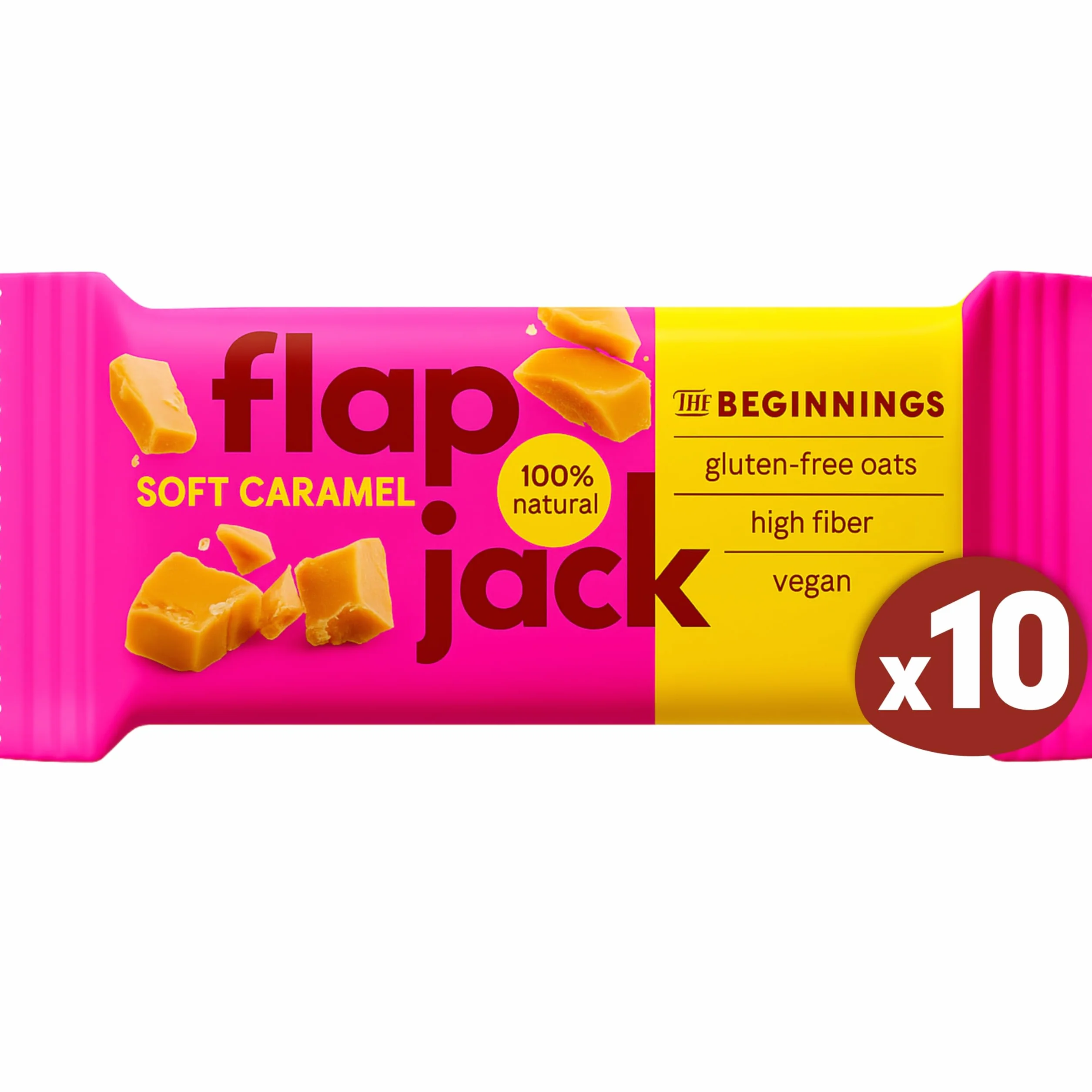 The BEGINNINGS Flapjack Miękki karmel, 10 x 60 g (600 g) – bezglutenowy, wegański baton musli proteinowy owsiany