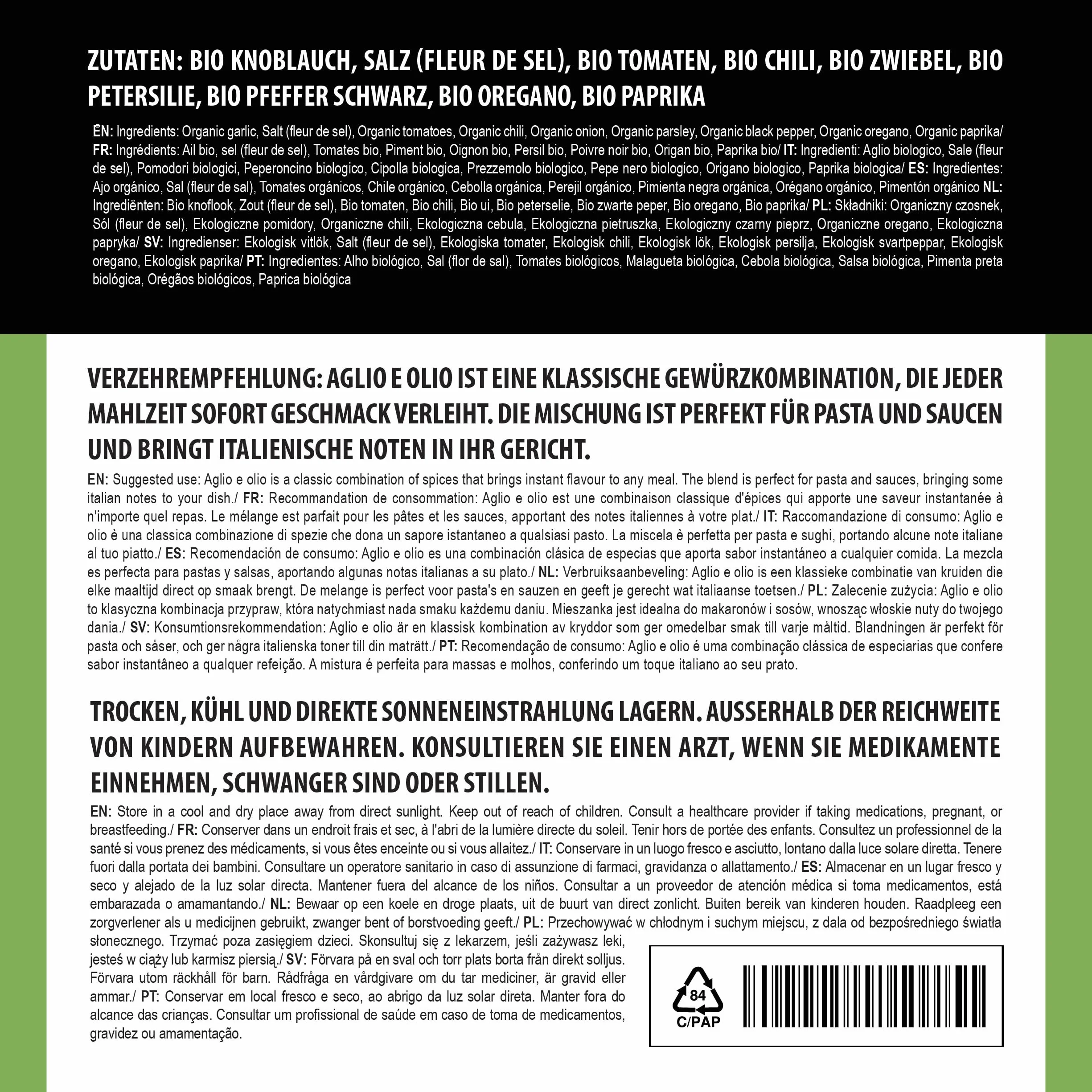 Alpi Nature Ekologiczna Przyprawa Aglio e Olio 50g, Ostra Mieszanka Przypraw