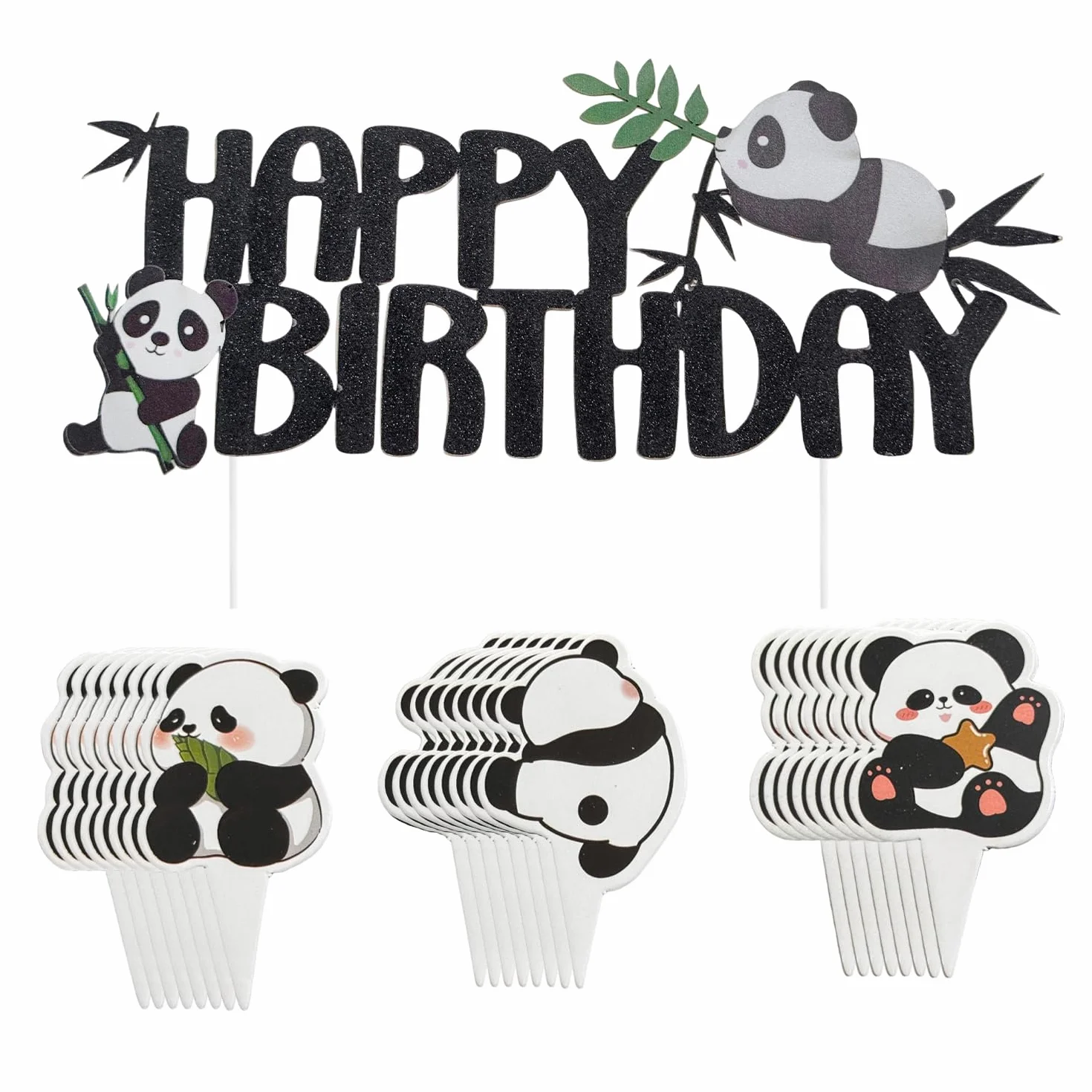 Dekoracja ciasta Panda wkładki do ciasta urodzinowego 1 szt. + 24 szt. małe akcesoria