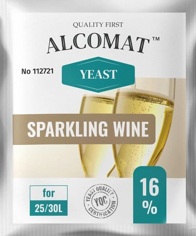 Alcomat Drożdże suche do win musujących – drożdże fermentacyjne do wina – drożdże winne tolerują alkohol do 16% – Sparkling Wine Yeast – drożdże do hodowli wina – 1 sztuka