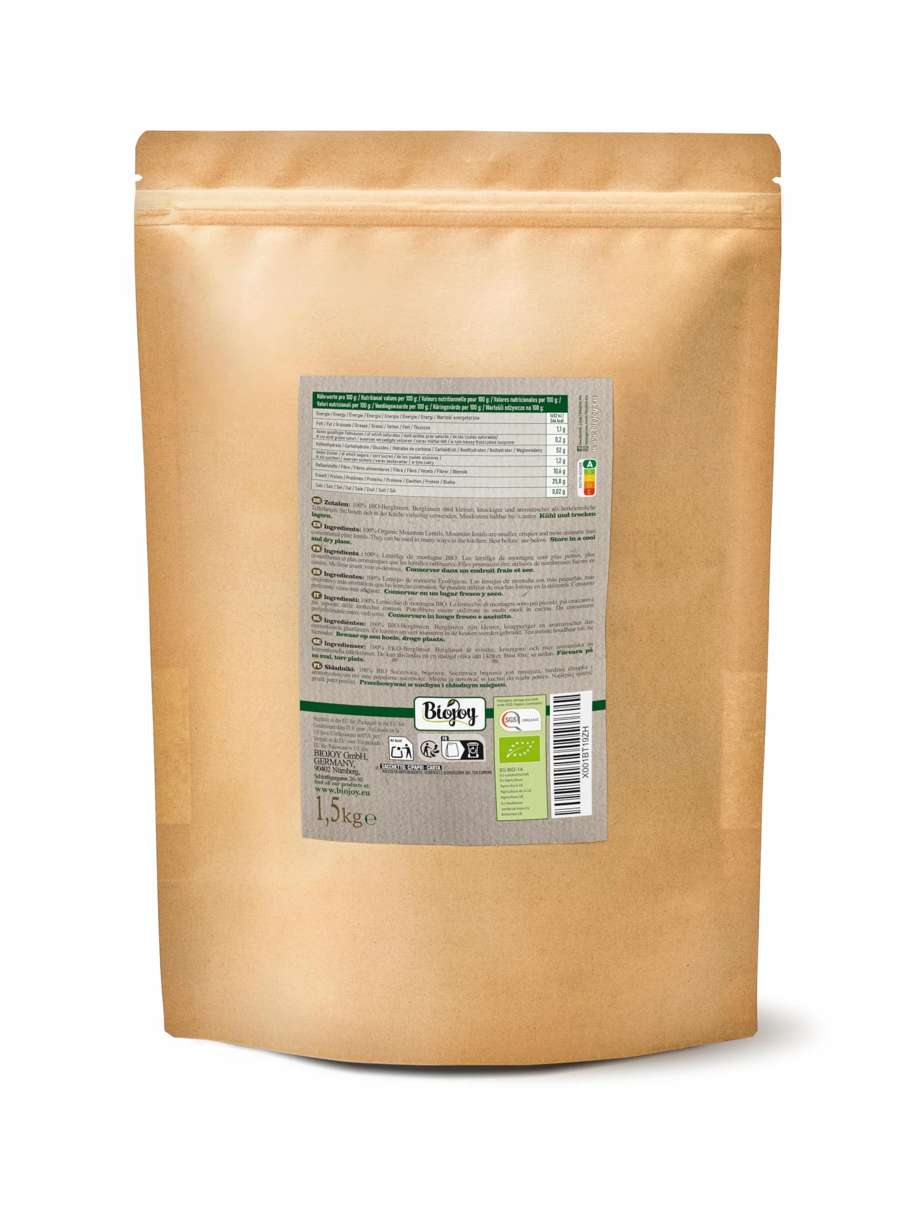 Biojoy BIO soczewica, brązowa (1,5 kg)