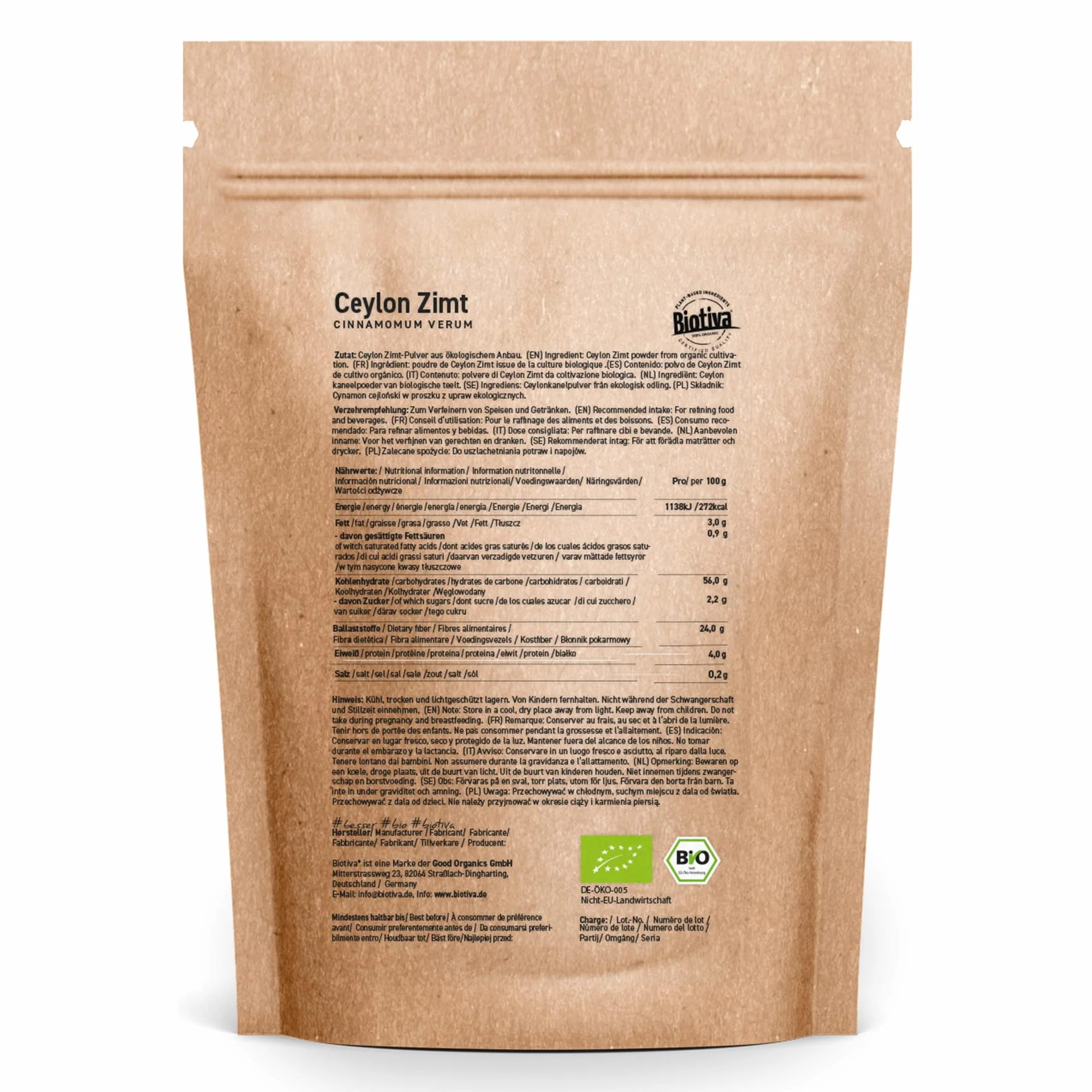 Cynamon Cejlon w Proszku Bio 250g - 100% Bio-Jakość - Cynamon w Proszku - Wegański - Bez Dodatku Cukru - Rozlewan i Kontrolowany w Niemczech - Biotiva