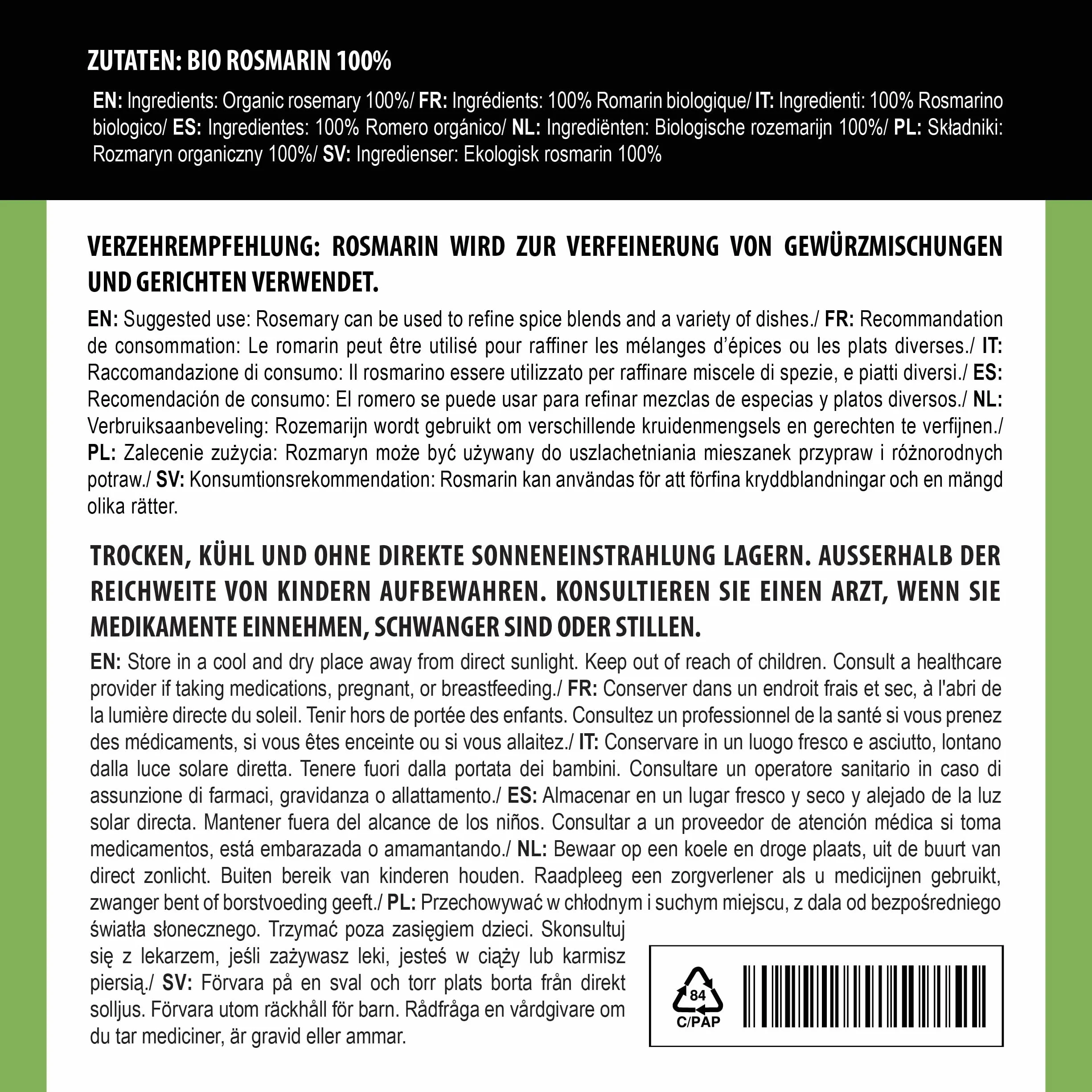 Alpi Nature Ekologiczny Rozmaryn 250g Suszone Liście Rozmarynu do Gotowania
