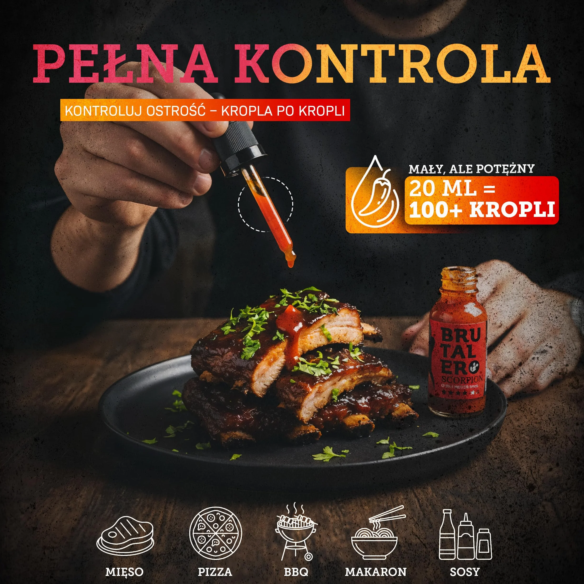 Brutalero Scorpion 20 ml – Sos Chili Ekstremalny z Pipetą – Scoville Challenge Polska – Trinidad Scorpion Moruga 80% – 43.293 SHU – Pikantny Prezent dla Odważnych