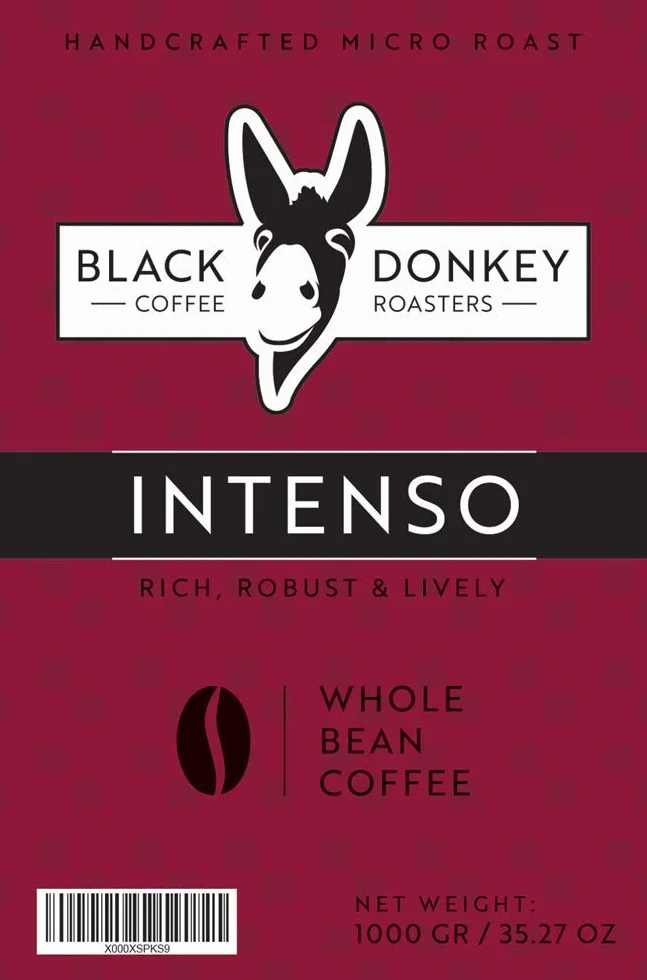 Black Donkey Ziarna Kawy 1kg Intenso Mocne Palenie Wysoka Zawartość Kofeiny