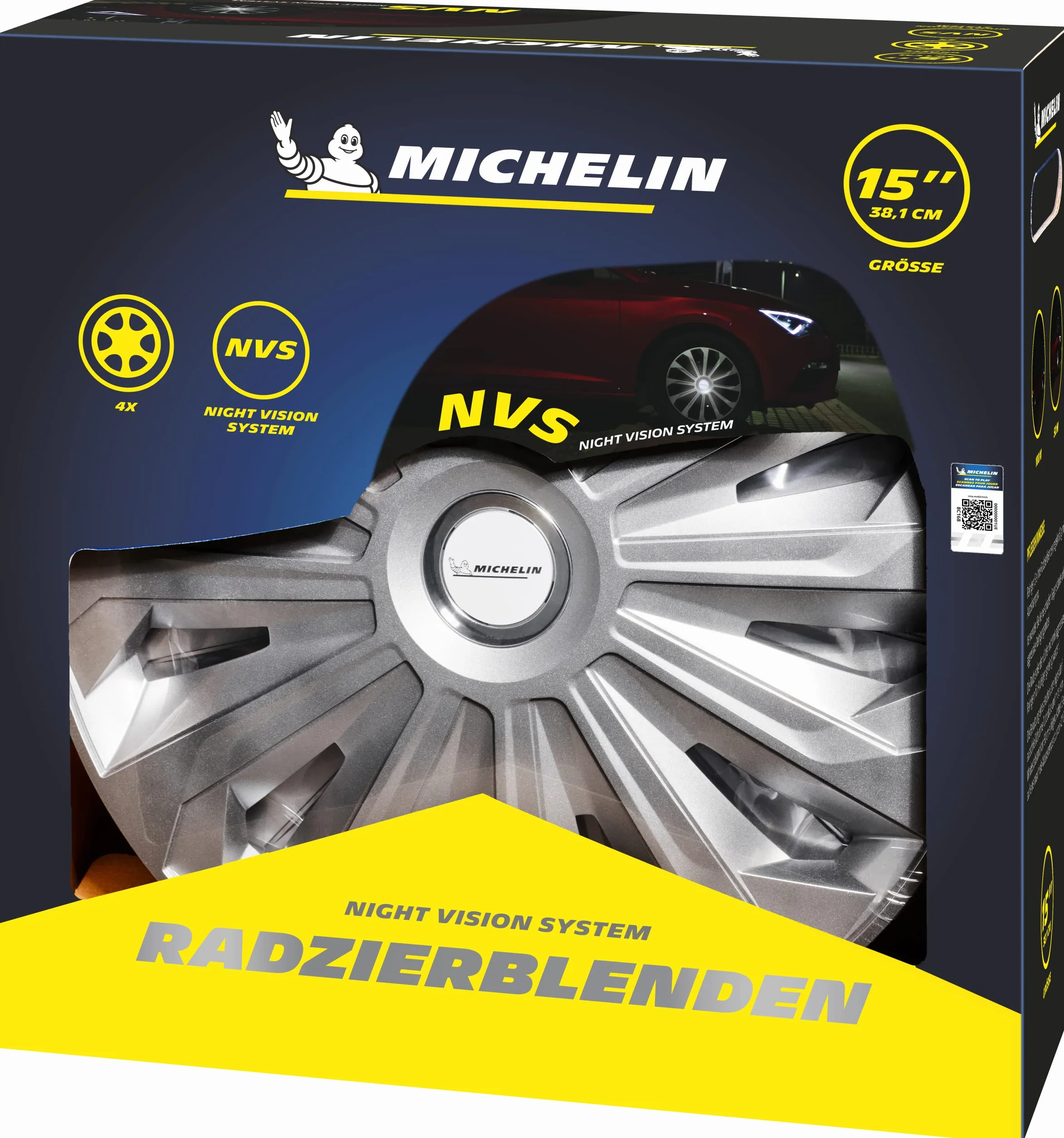MICHELIN Uniwersalne kołpaki ozdobne MX-MS 15 cali zestaw 4 sztuk tworzywo sztuczne ABS srebrne chromowany pierścień