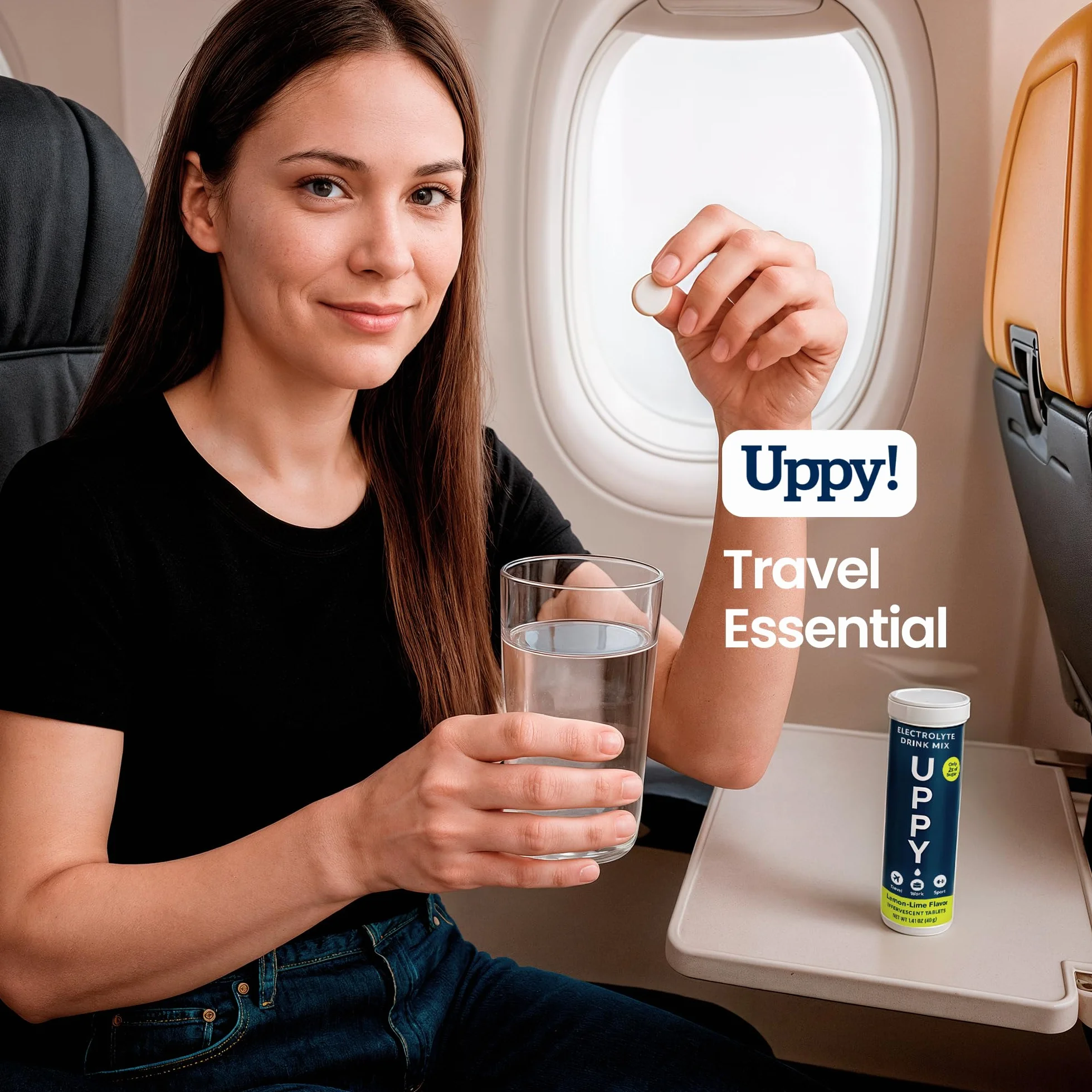 Uppy! Tabletki musujące z elektrolitami do nawadniania, cytryna-limonka z imbirem, 10 tabletek, rozpuszcza się w wodzie, na podróż i sport