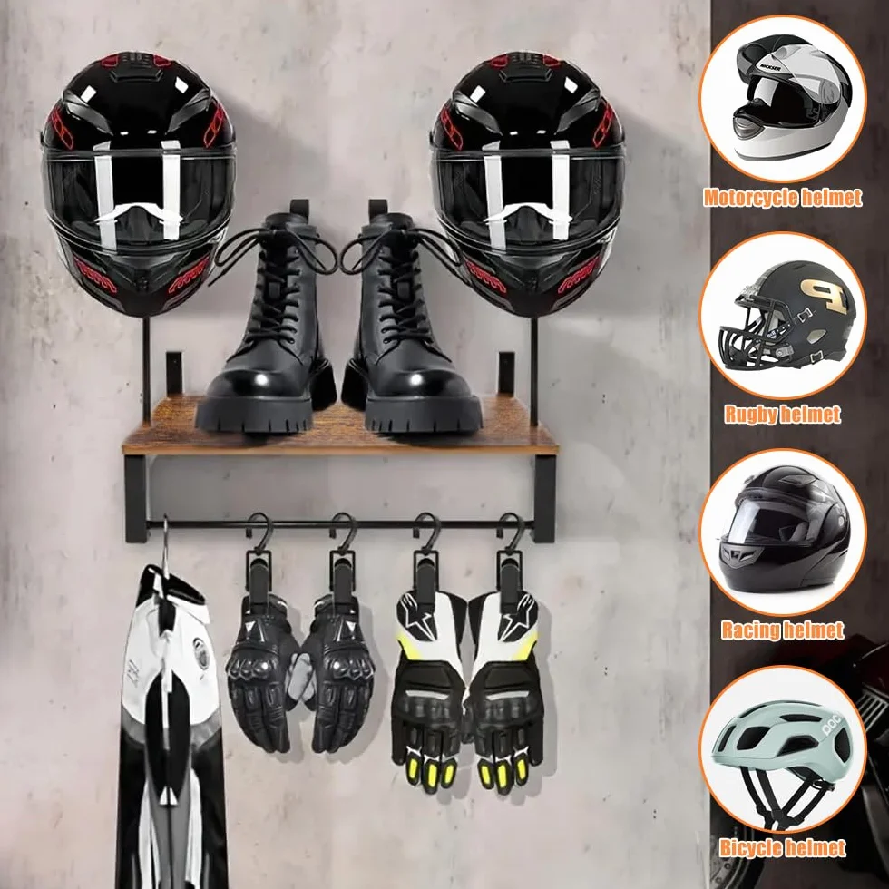 Uchwyt na kask ścienny, uchwyt na kask z 4 haczykami na rękawiczki motocyklowe, uchwyt na kask motocyklowy, uchwyt na kask motocyklowy z podpórką na płyty, organizer do prezentacji, do kasku