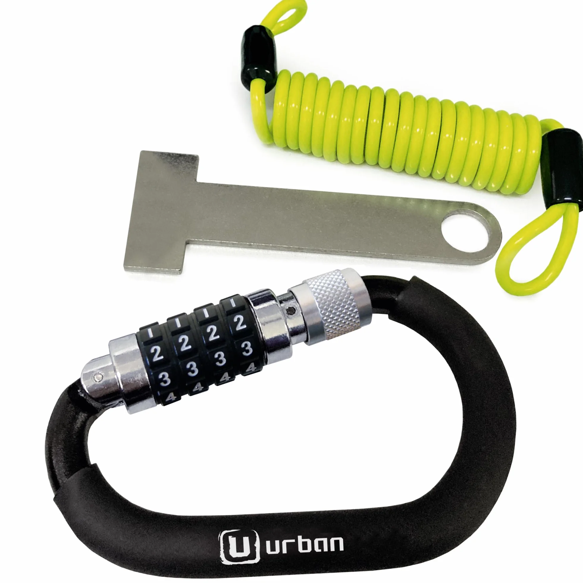 URBAN UR140 Kłódka do Kasku Motocyklowego z Kodem Zabezpieczającym, Stalowa Linka + Adapter