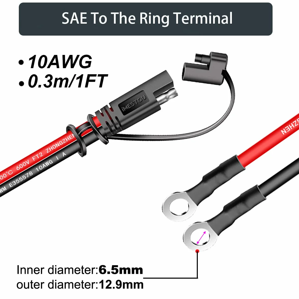 iMESTOU 10AWG SAE Kable 2-pinowe szybkozłączki na oryginalnej uprzęży zaciskowej, kable przedłużające, złącza SAE, do motocykli 12 V/24 V, MTB, kosiarki do trawy, ciężarówki (2)