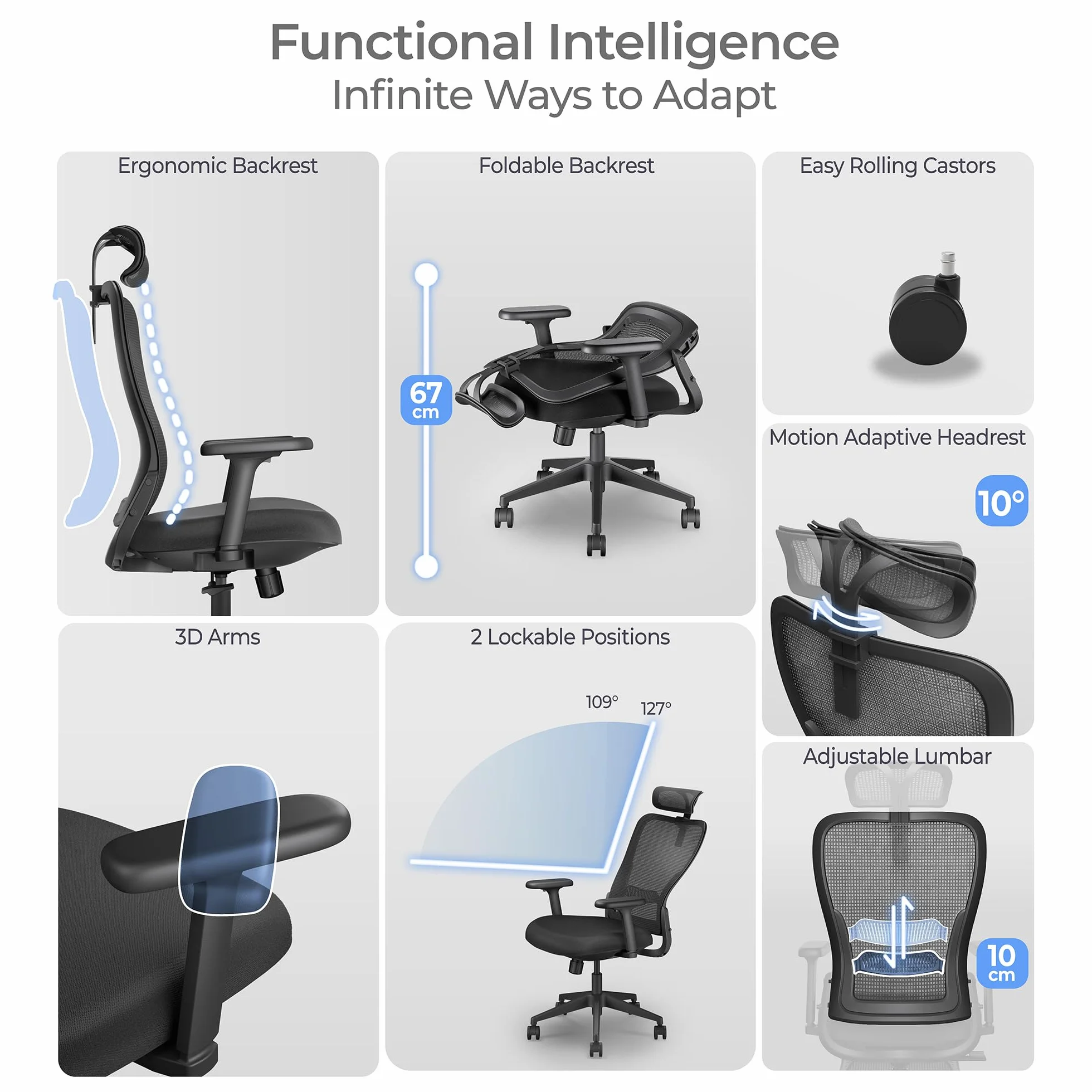 Tervo Model Y, składane krzesło biurowe do małych pomieszczeń, krzesło dla graczy dla dorosłych i dzieci, ergonomiczne krzesło komputerowe z siatki, składane krzesło biurkowe, do pracy w domu, model Y