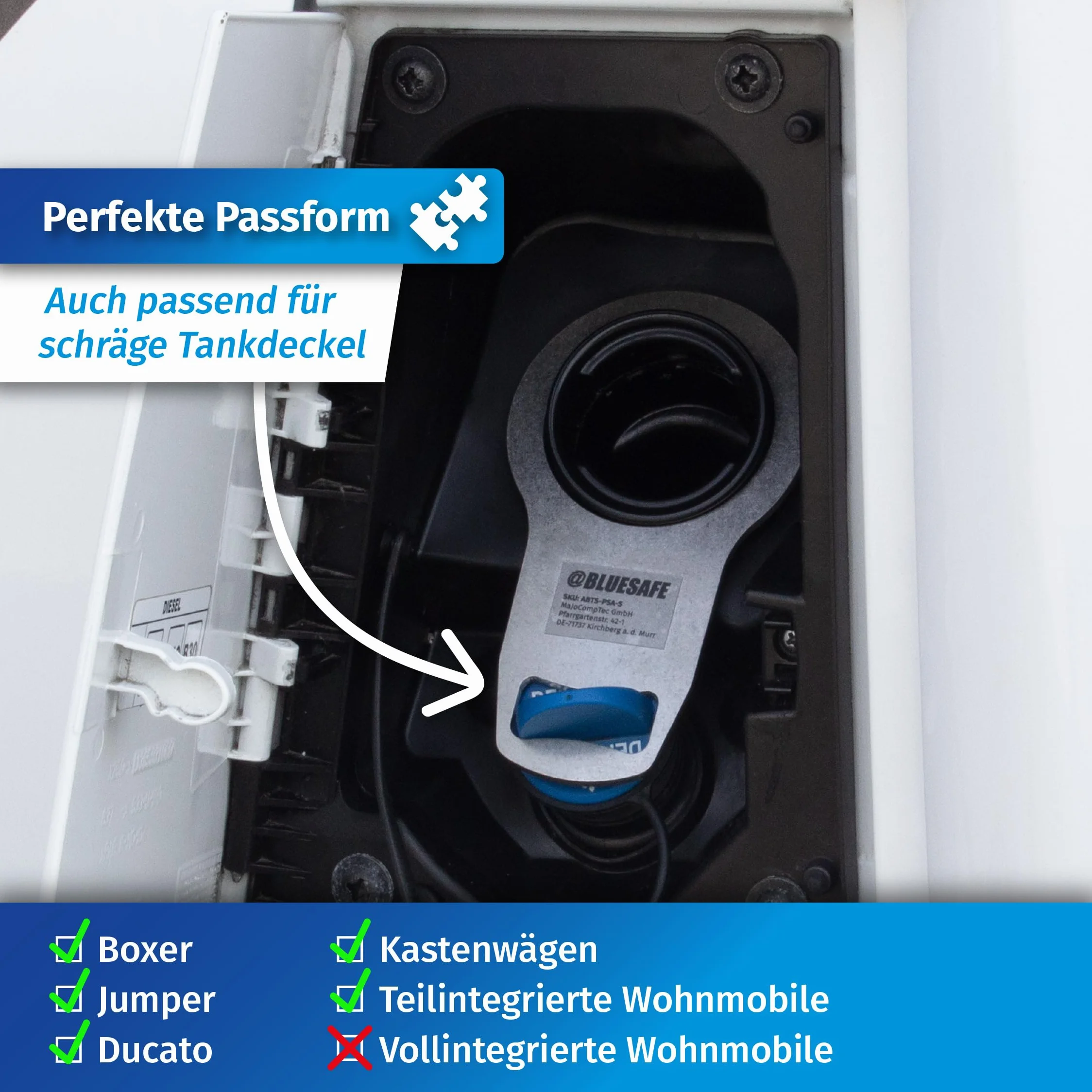 MaJoCompTec ADBLUESAFE zabezpieczenie korka wlewu paliwa AdBlue ze stali nierdzewnej Boxer Jumper Ducato