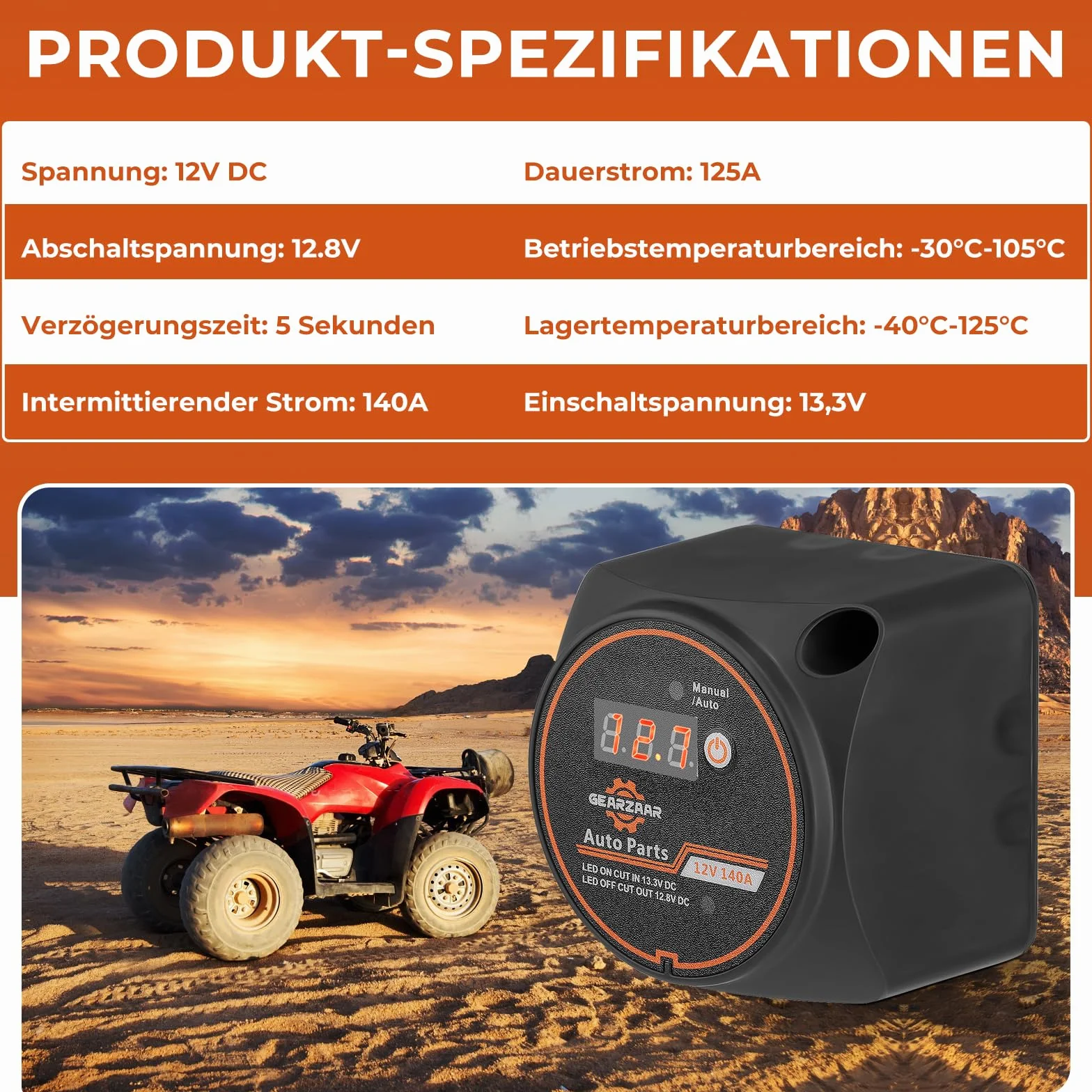 GEARMONSTER 12 V/140 A BSR w pełni automatyczny przekaźnik odłączający do akumulatora z wyświetlaczem LCD, przekaźnikiem do ładowania samochodów kempingowych, wrażliwych na napięcie, VSR Dual Battery