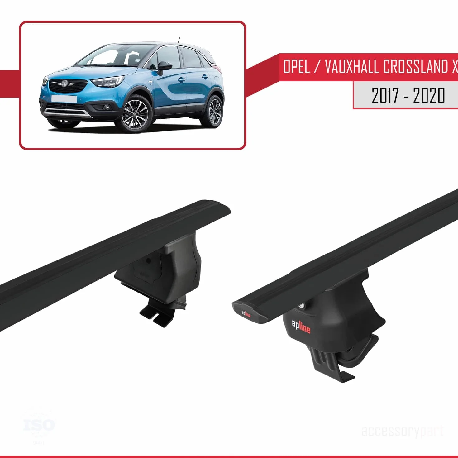 Kompatybilny z Opel/Vauxhall Crossland X 2017-2020 Bars ACE-4 Bagażnik Dachowy CZARNY