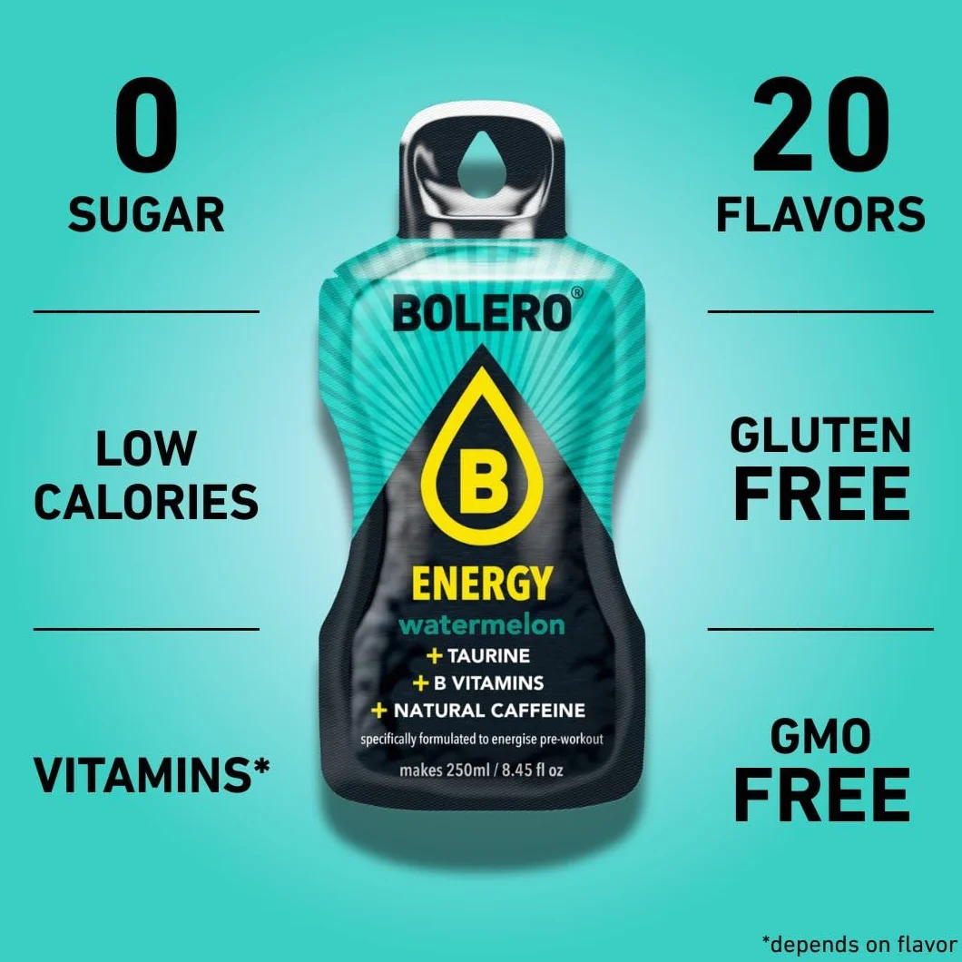 Bolero Energy Sugar-Free Powder Drink Vegan Gluten-Free Strawberry 12x7g