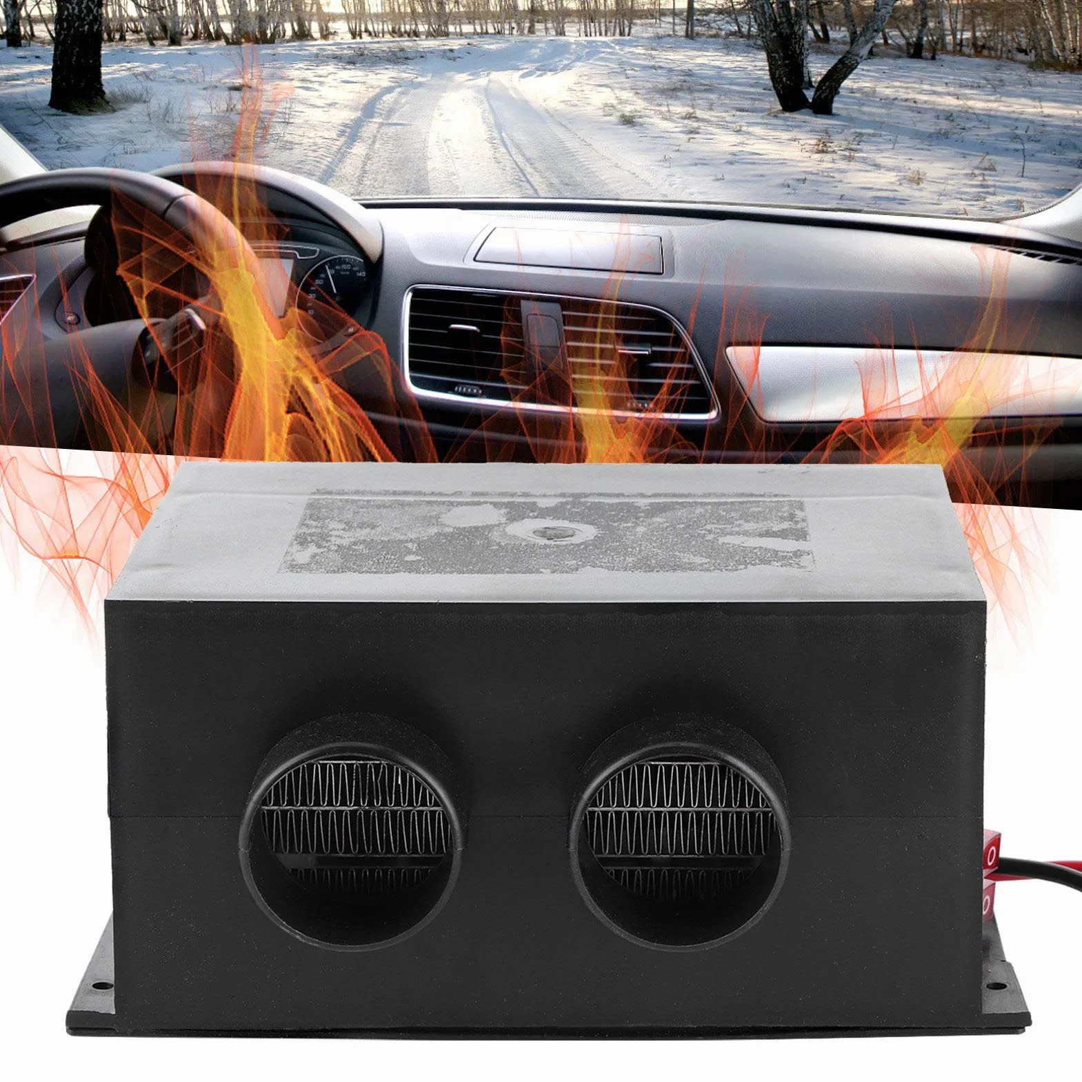 Ogrzewacz Samochodowy, 12V 600W Podgrzewacz Samochodowy 2 Otwory Przenośny Zimowy Szybkie Ogrzewanie Cieplej Usuwanie Szronu Bezgłośne Uniwersalne