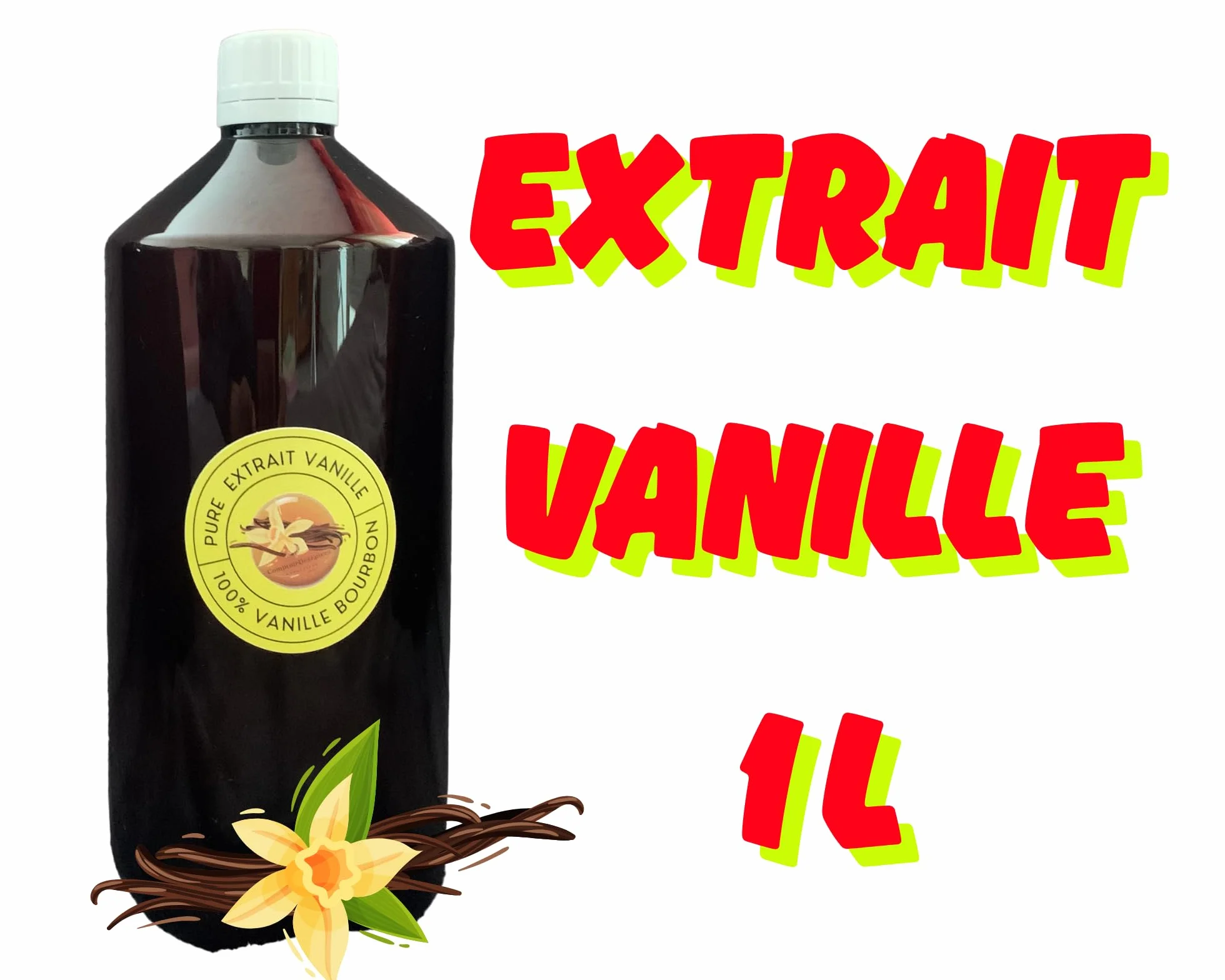 NATURALNY EKSTRAKT Z WANILII Bourbon 1L X1 - Bez cukru - 400g/L - Jakość Pro - Gotowanie i Pieczenie - Pochodzenie Madagaskaru - Francuska firma