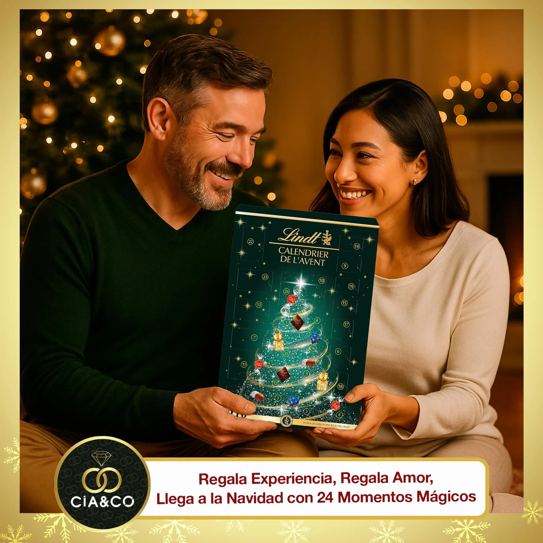 Kalendarz Adwentowy LINDT 2025 Choinka · 24 Szwajcarskie Czekoladki Lindor & Excellence · Zestaw Gourmet z Misiami, Sercami i Pralinami · Z Personalizowaną Kartką Cia&Co 221 g · Idealny Prezent Świąte