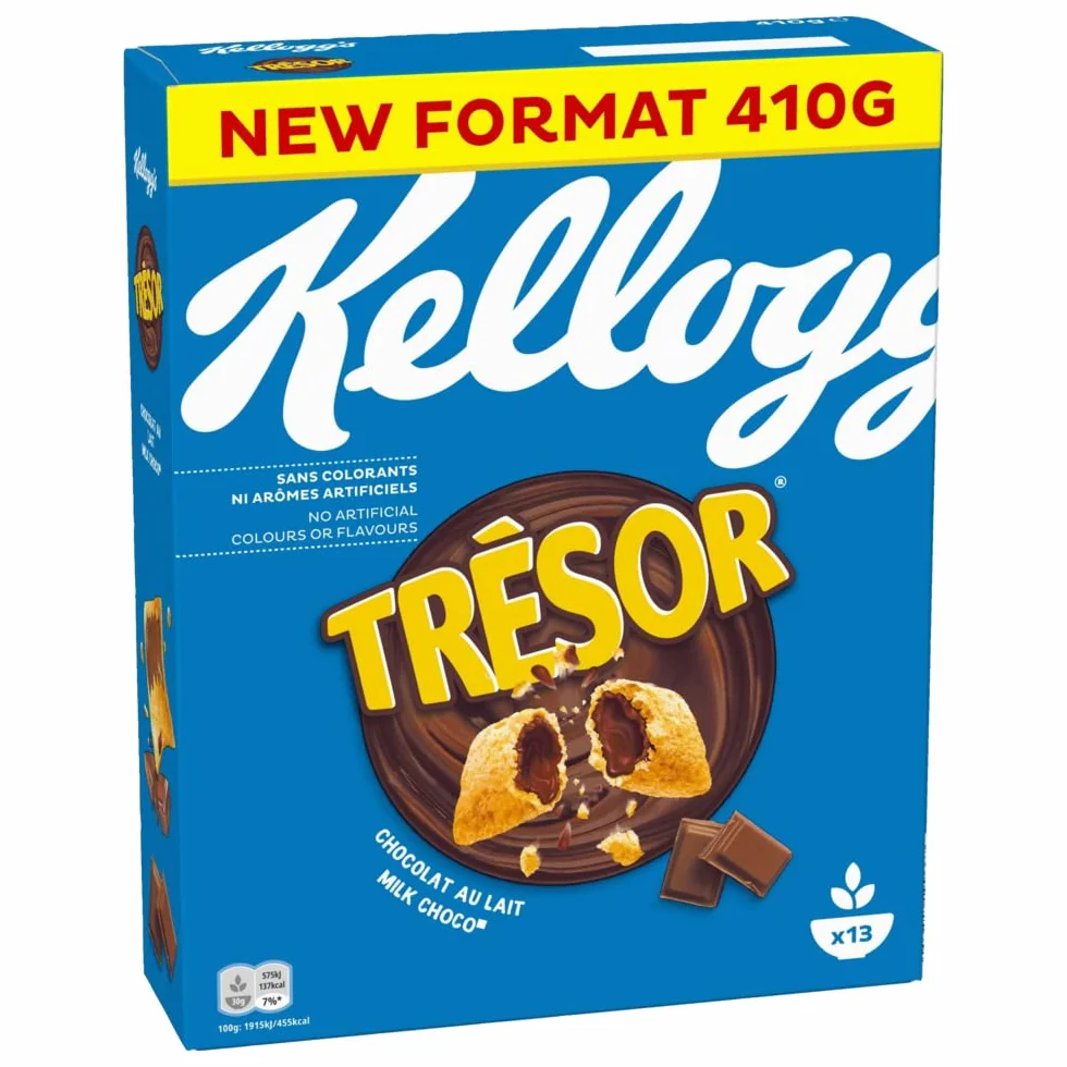 Kellogg's Tresor Milk Choco (1 x 410 g) – chrupiące płatki śniadaniowe z topiącym kremowym wypełnieniem z czekolady mlecznej – sejf.